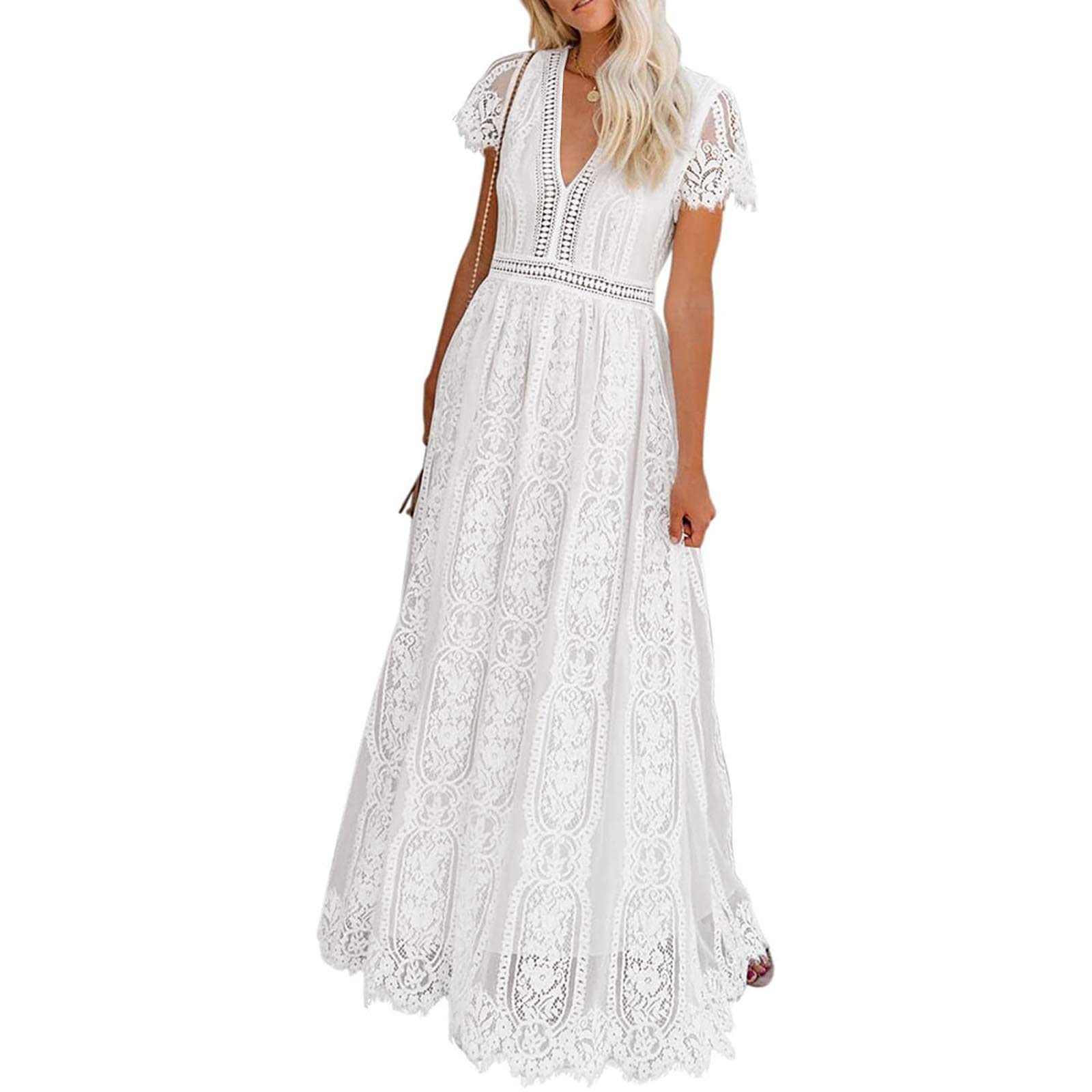 Elegant Floral Lace Wedding Dress for Women - V Neck Bridesmaid & Cocktail Dress - Perfect for Weddings, Parties & Formal Events
