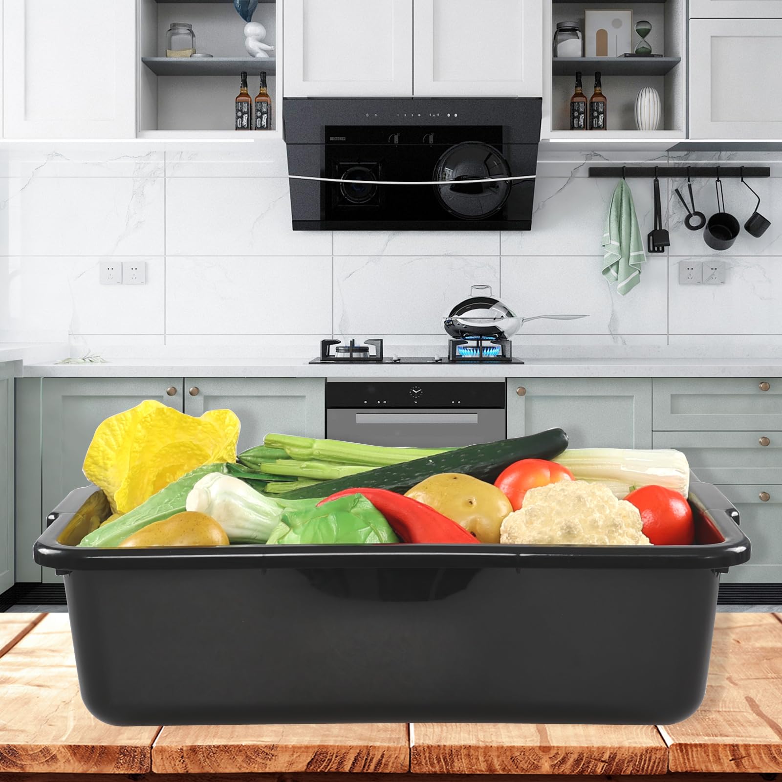 23 Liter Commercial Bus Trays - Set of 4 Black Plastic Utility Bins for Restaurant, Kitchen & Food Service - Durable Dishwashing Bins for Busboys, Cafeterias & Catering Businesses