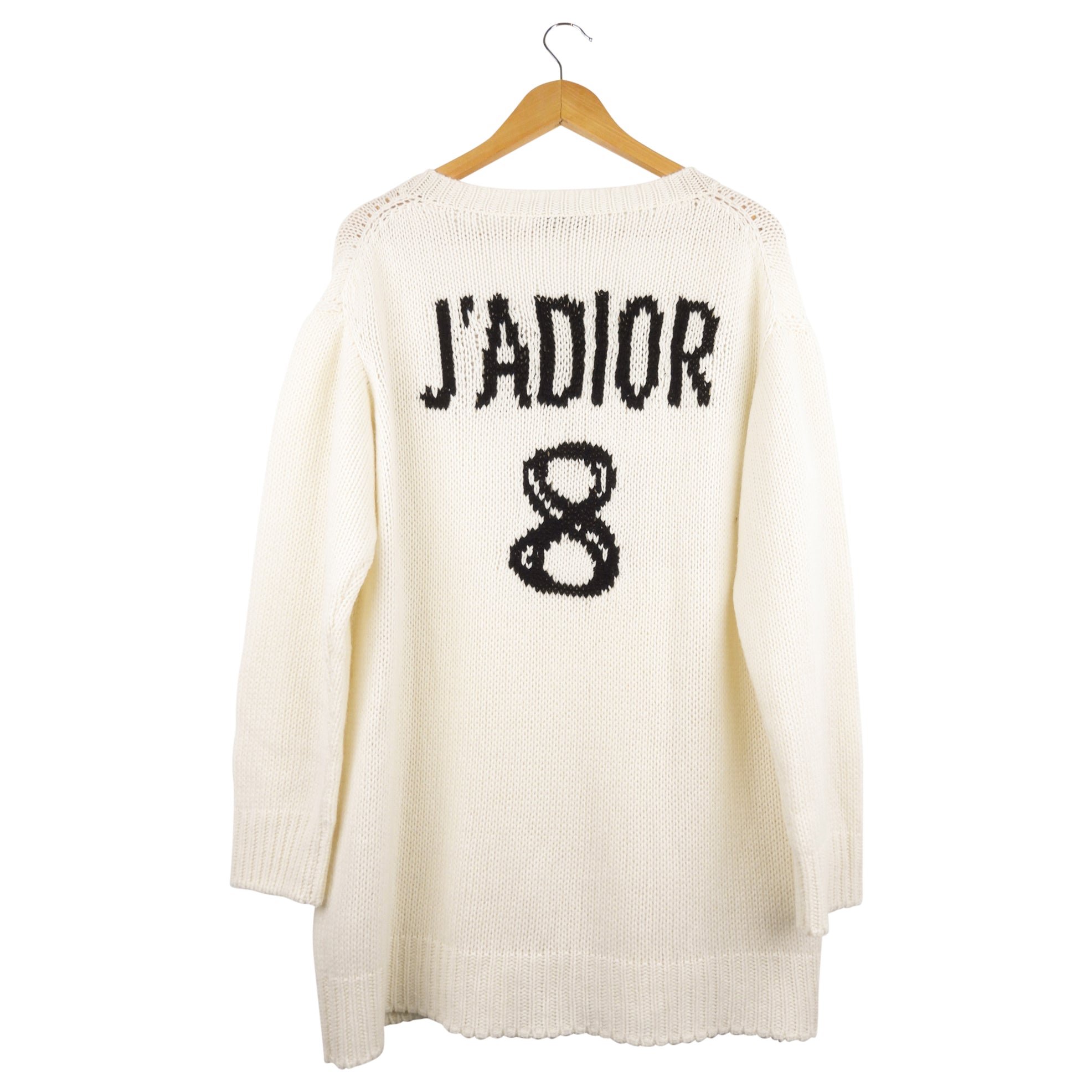 Christian Dior Cream & Black J'adior 8 Graphic Cashmere V-Neck Oversized Sweater - Women's Size 34 FR / 2 USA - Luxury Knitwear for Fall & Winter Fashion, Office & Casual Wear
