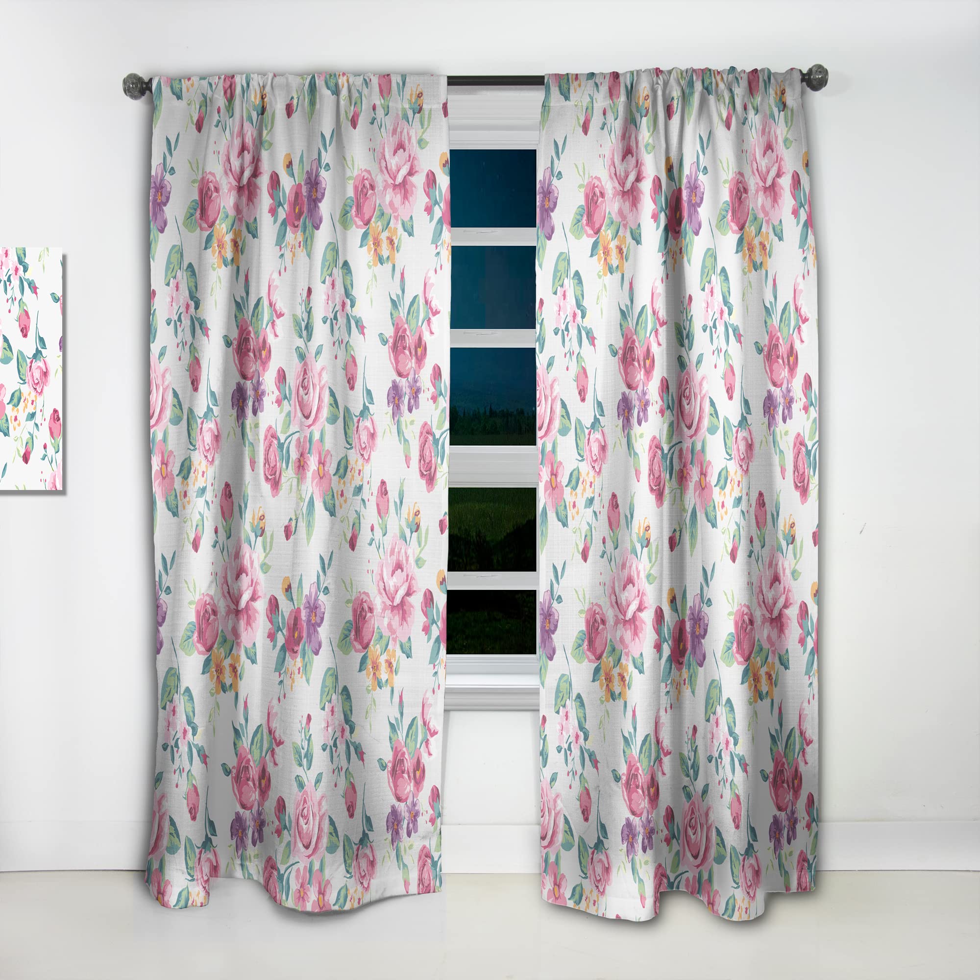 Floral Curtains Pink Purple Yellow - Thermal Insulated Blackout Window Drapes for Bedroom & Living Room - Single Panel 52x63 Inches - Perfect for Home Decor, Privacy & Light Control