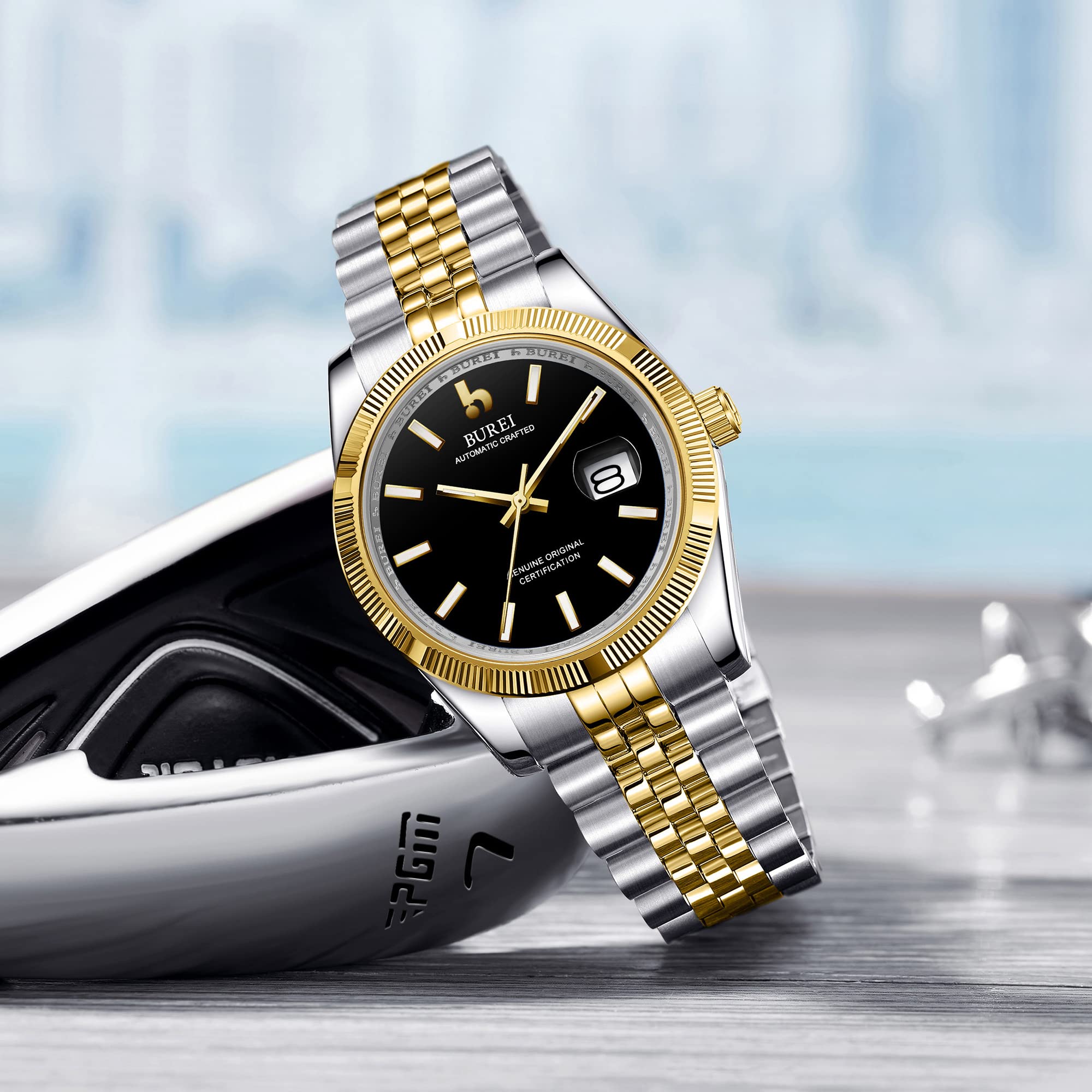 BUREI Men's Classic Luxury Stainless Steel Waterproof Watch with Date Display & Sapphire Crystal - Perfect for Business, Formal Events & Everyday Wear