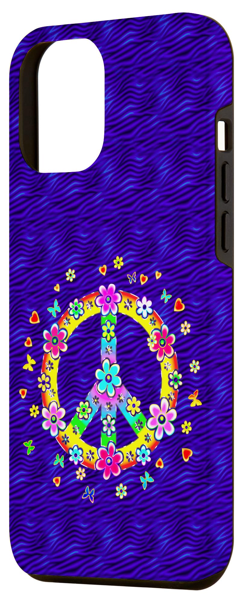 iPhone 12 Pro Max Case with Peace Sign & Flower Power Design - Hippie Style Freedom & Love Symbol Phone Cover for Music Festivals & Boho Lifestyle
