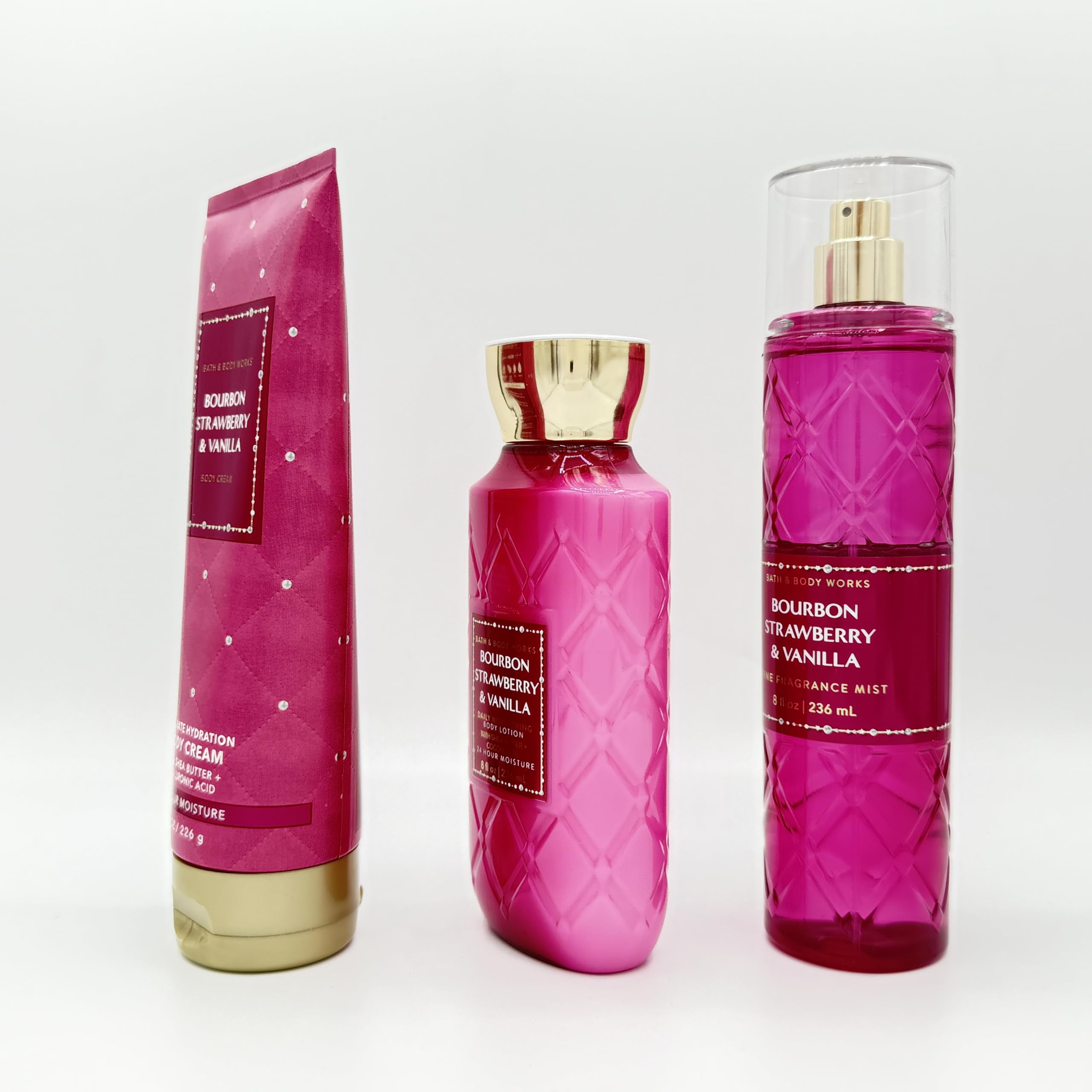 Bourbon Strawberry & Vanilla 3-Piece Bath Set - Hydrating Body Cream, Nourishing Lotion & Fragrance Mist | Perfect for Self-Care, Gifts & Spa Days