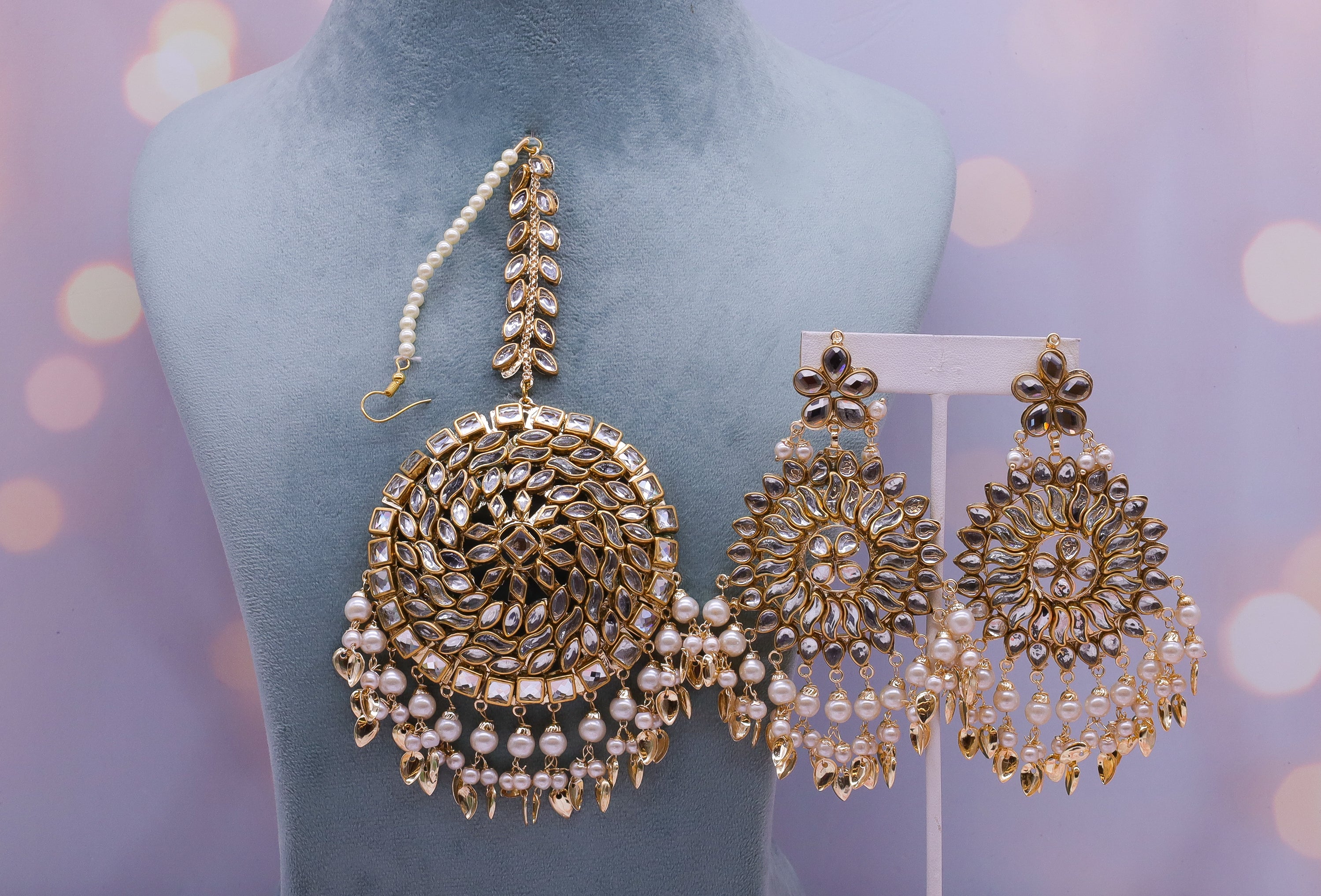 Anvi Stylish Earrings with Tikka - Elegant Indian Jewelry for Women - Perfect for Weddings, Parties & Festive Occasions