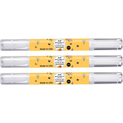3 PCS Maccibelle Milk & Honey Pure Cuticle & Nail Oil Pen 2ml - Hydrating Treatment for Dry Cracked Cuticles & Nail Care - Perfect for Salon, Home Manicures & Travel Nail Repair