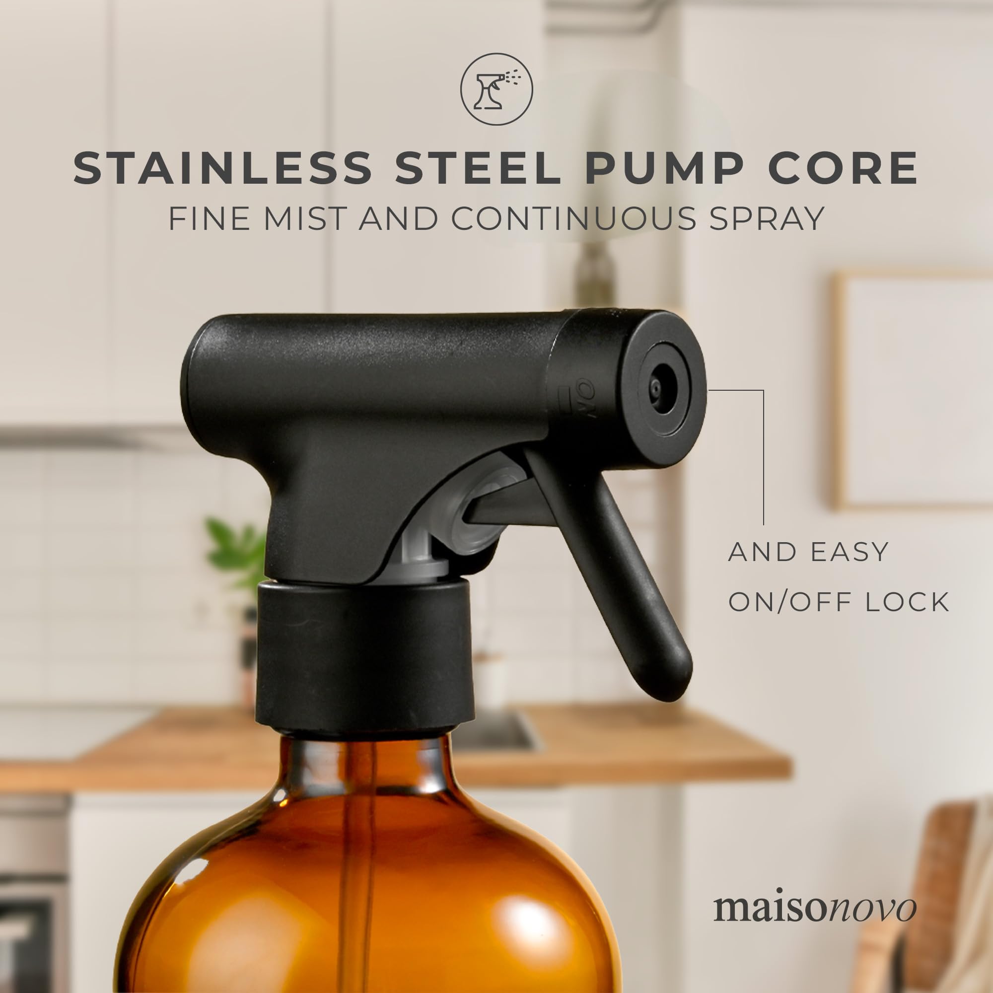 MAISONOVO 16.9oz Amber Glass Spray Bottles (2-Pack) with Labels - for DIY & Cleaning