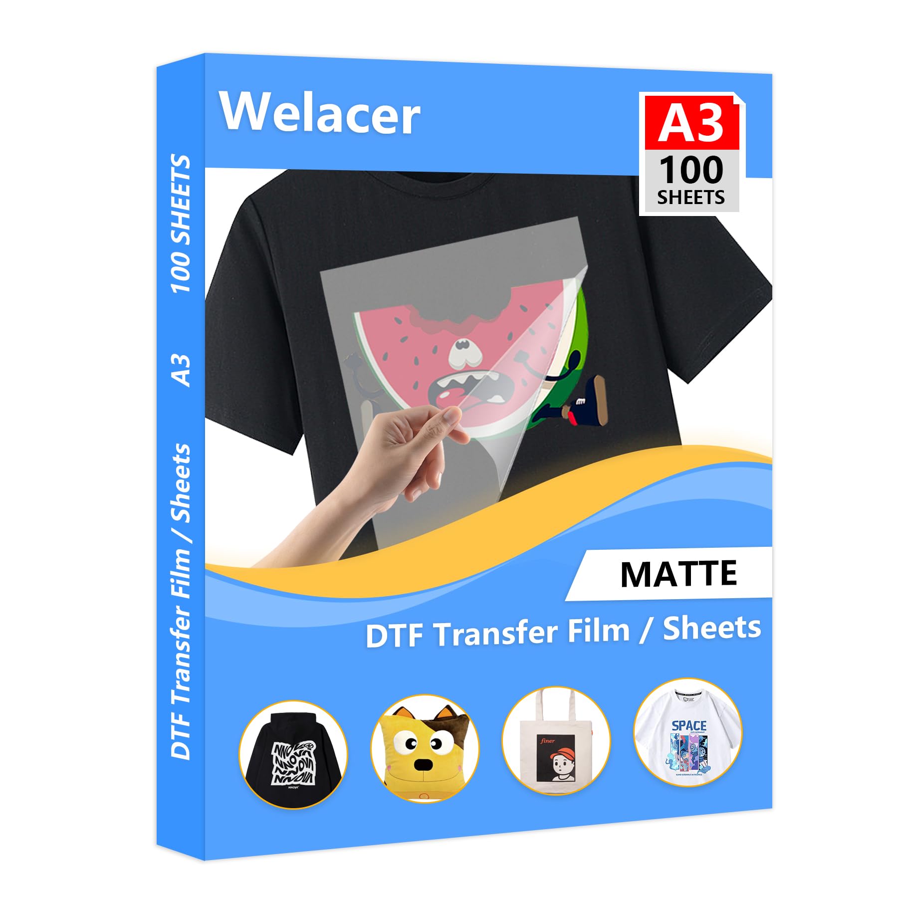 100 Sheets DTF Transfer Film Paper A3 Size - Double Sided Thick Clear PET Heat Transfer Sheets for Epson Inkjet & DTG Printers - Direct to Garment Printing on T-Shirts, Textiles & Custom Apparel - Perfect for DIY T-Shirt Design, Small Business & Home Craft Projects