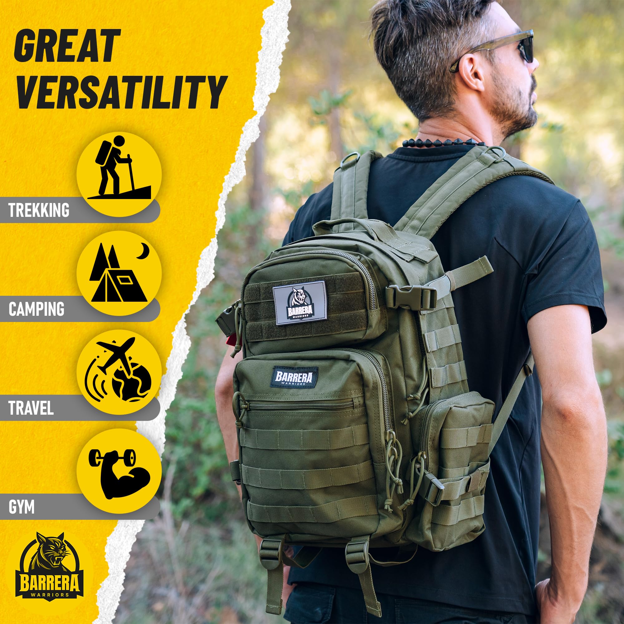 BARRERA Warriors 25L Tactical Backpack - Military Molle Rucksack for Men, Waterproof Laptop Daypack for Hiking, Camping & Travel - Army Green Assault Pack (Perfect for Outdoor Adventures, College & Daily Commute)