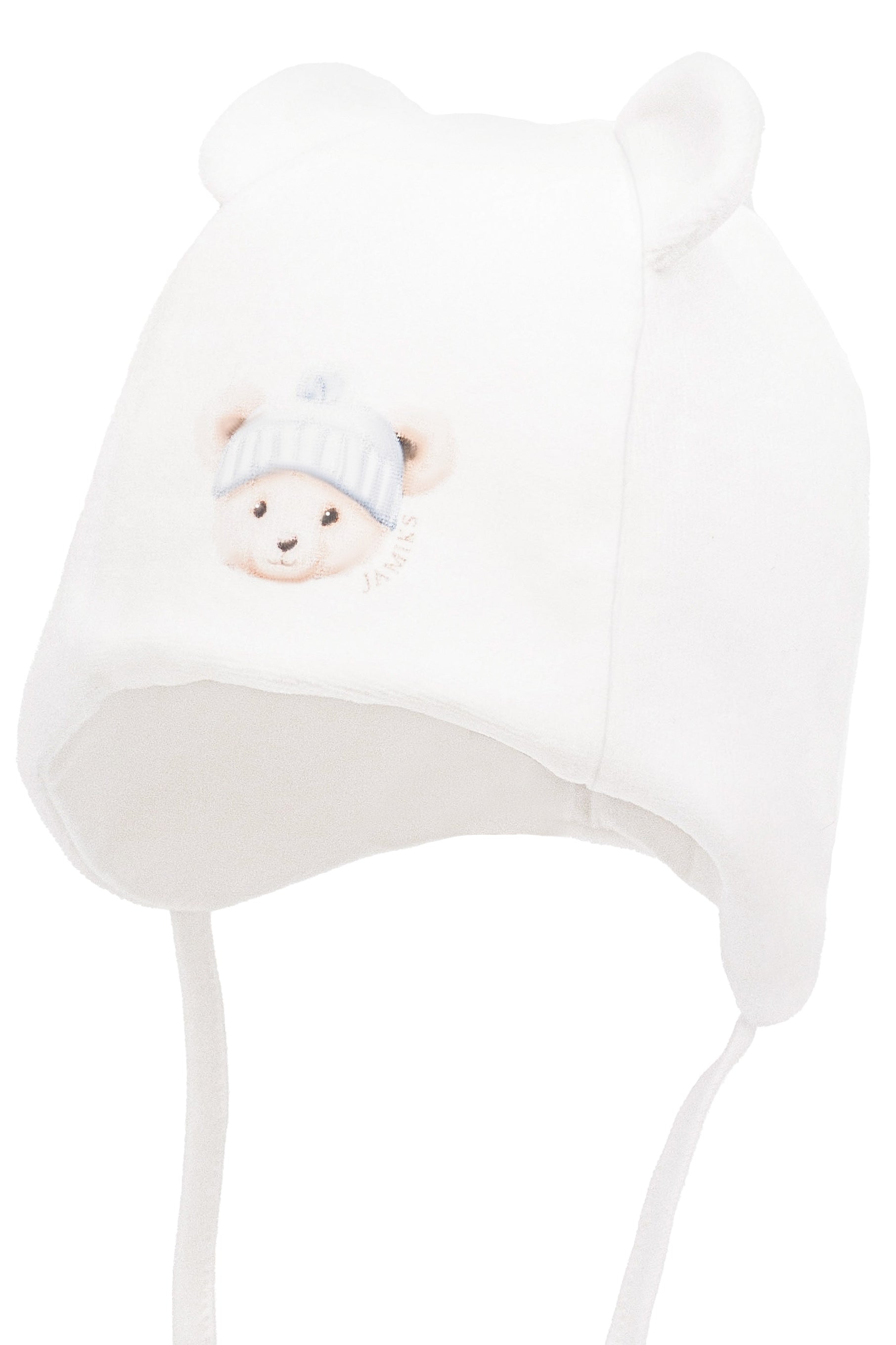 Ivory & Blue Velour Bear Hat for Women - Soft Winter Beanie with Ears - Cute Animal Hat for Cold Weather, Outdoor Activities & Cosplay