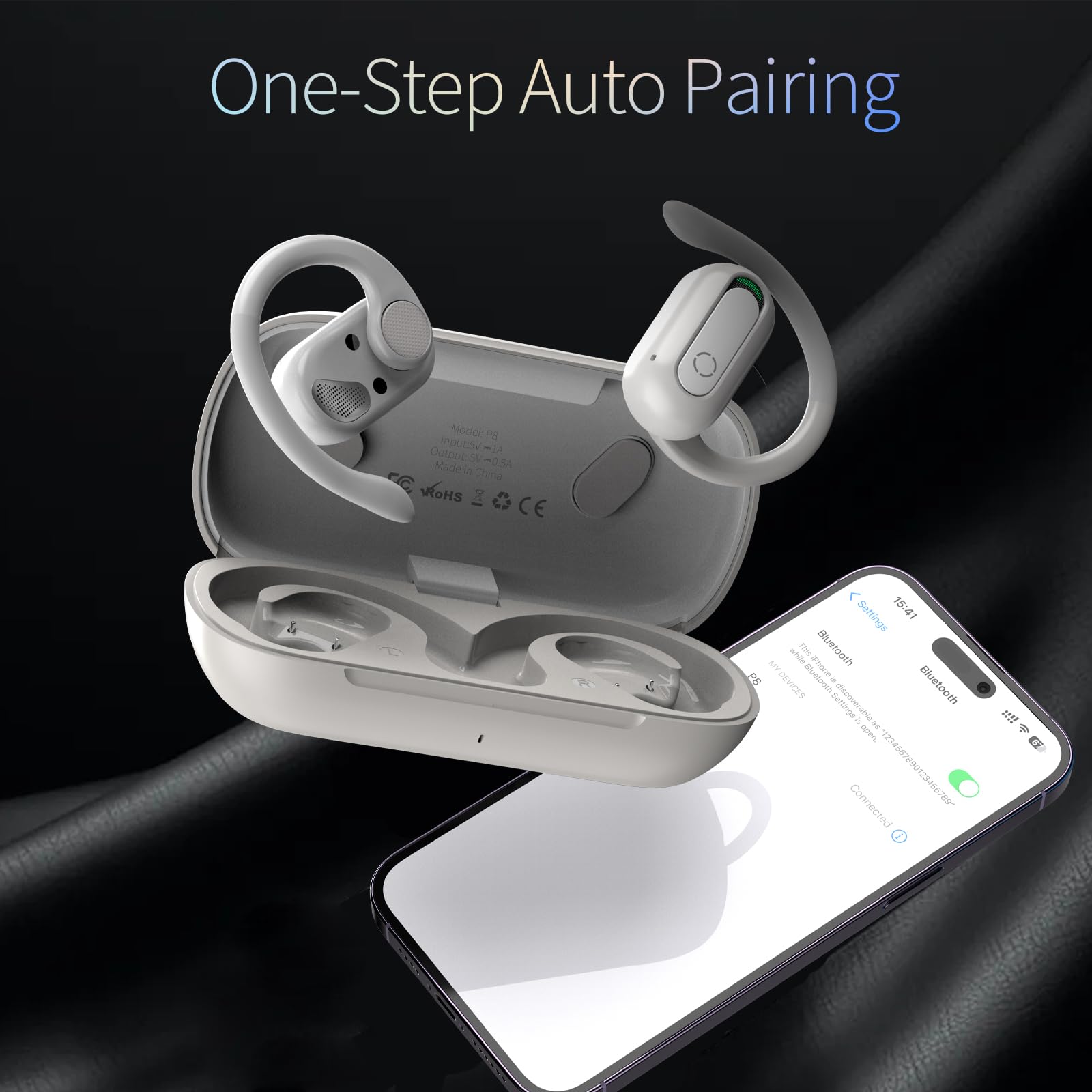 Open Ear Bluetooth 5.3 Wireless Earbuds for iPhone & Android - Rotatable Earhooks, Deep Bass, IPX7 Waterproof Headphones for Sports, Running, Cycling & Workouts - Perfect for Gym, Outdoor Activities & Office Use