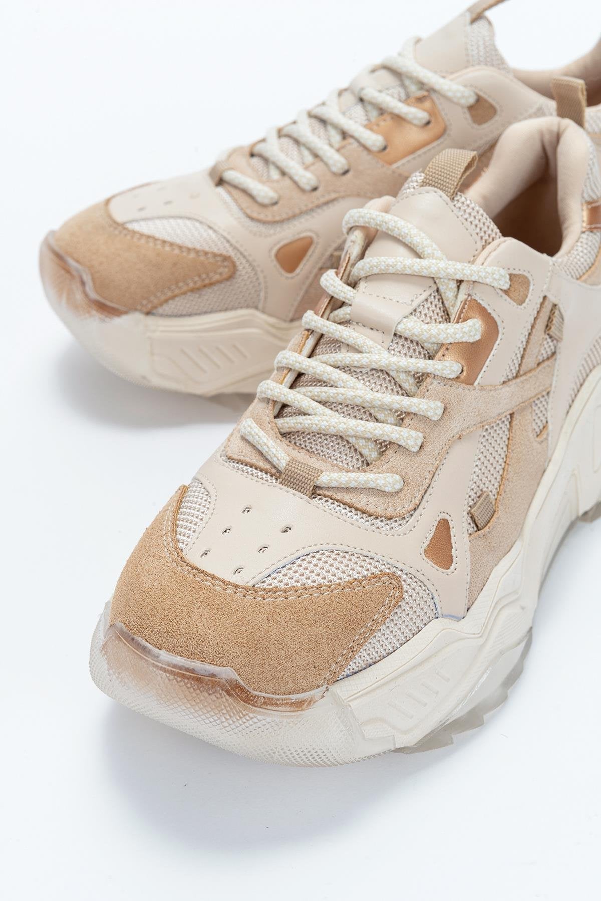 Loretta Beige Platform Sneakers for Women - Chunky Comfortable Fashion Sneakers for Casual Wear & Street Style