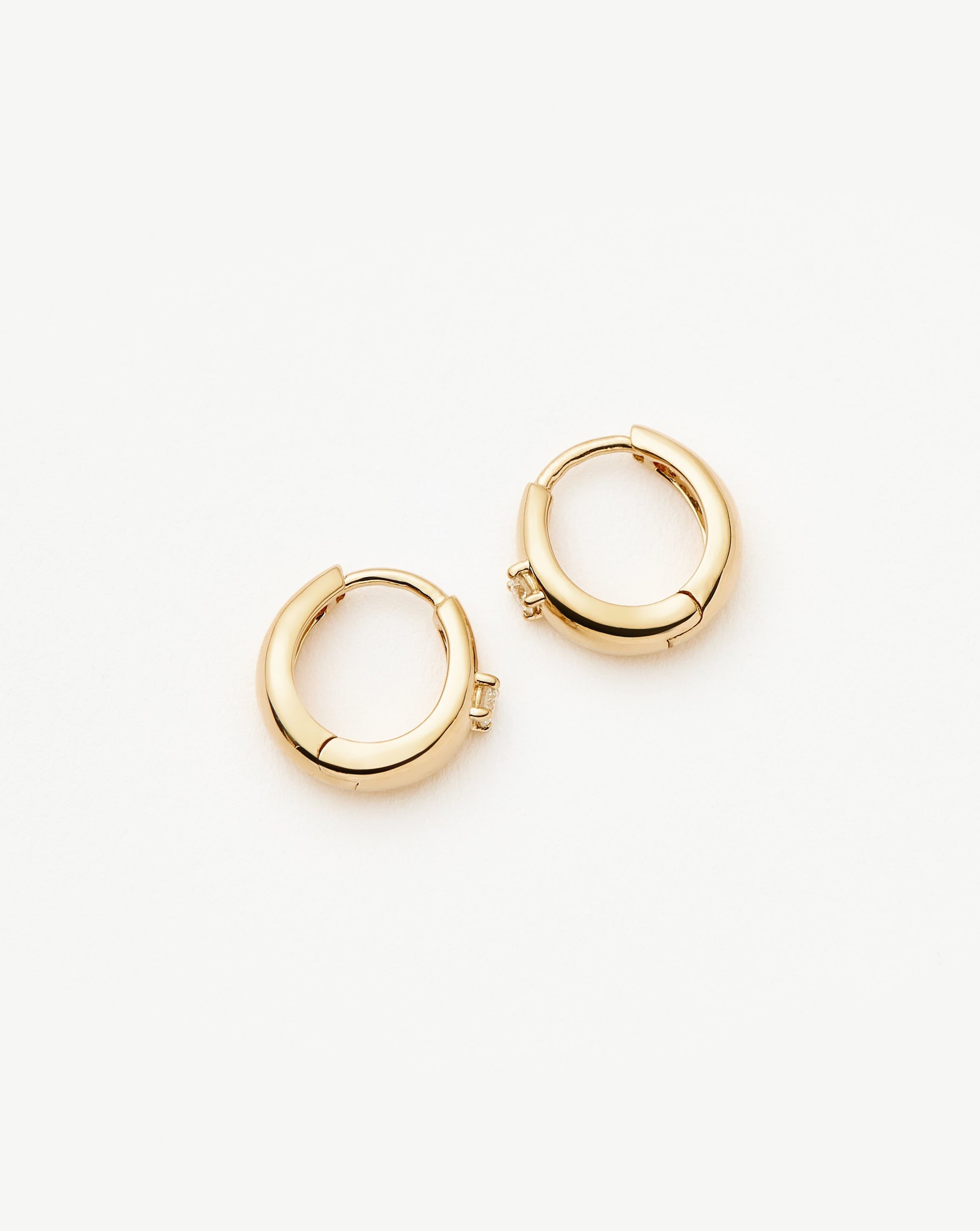 14K Solid Gold Diamond Huggie Hoop Earrings for Women - Elegant Dome Design for Everyday Wear & Special Occasions