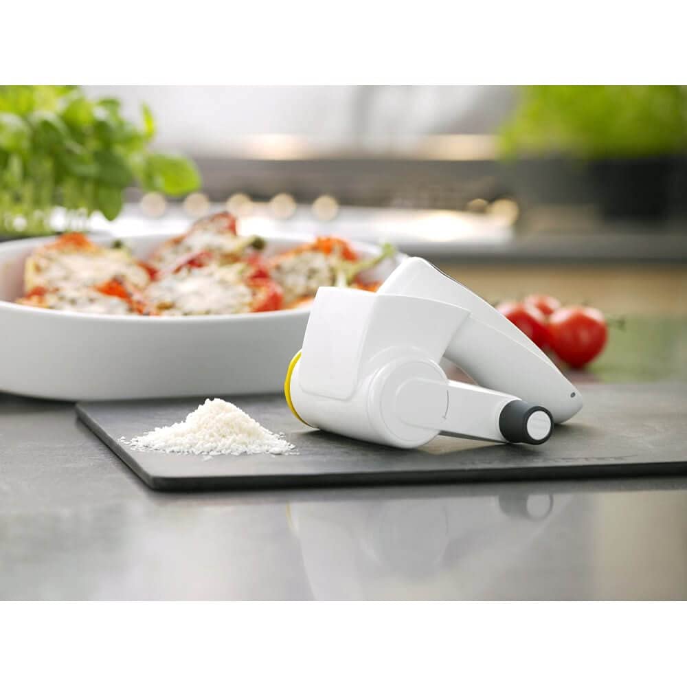 Zyliss Rotary Cheese Grater - Professional Handheld Grater for Cheese, Vegetables & Nuts - Ambidextrous Design - NSF Certified for Restaurants - Perfect for Pizza, Pasta & Salad Prep - White