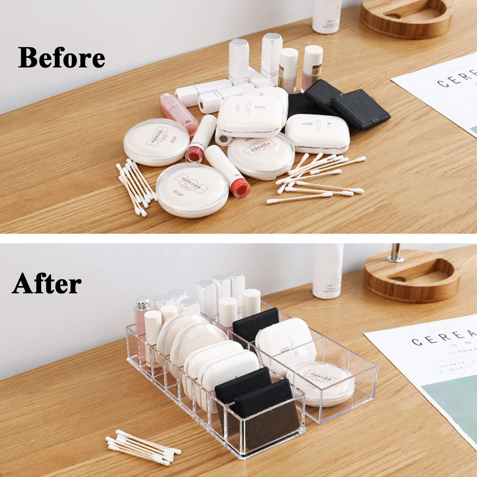 2-Pack Clear Acrylic Makeup Organizer - Cosmetic Storage Display Case Box for Dresser, Vanity & Bathroom Countertop | Perfect for Lipsticks, Brushes & Skincare Products (Transparent)