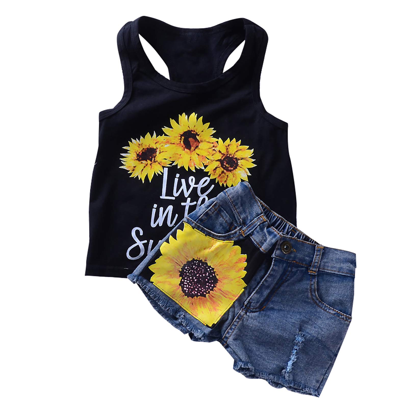 Camidy 1-8T Toddler Girl Sleeveless Vest Tops & Floral Denim Shorts Outfits Set - Summer Playwear, Casual Outfit for Girls, Perfect for Playdates & Outdoor Activities