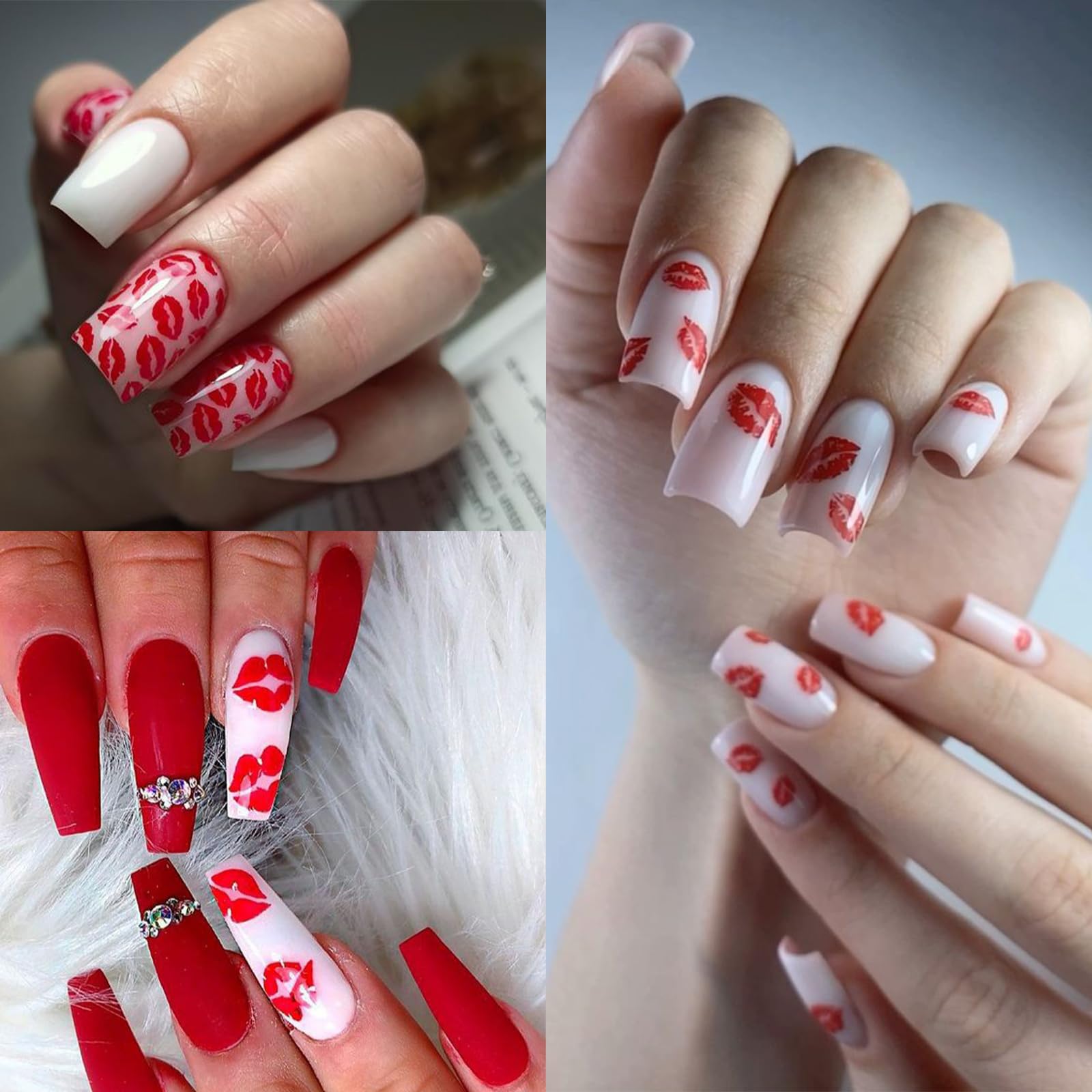 3D Embossed Valentine's Day Nail Art Stickers - 5D Self-Adhesive Lip Design Nail Decals for Women | Colorful Red Lips Nail Supplies & Accessories | Perfect for Valentine's Dates, Bridal Showers & Girls Night Out