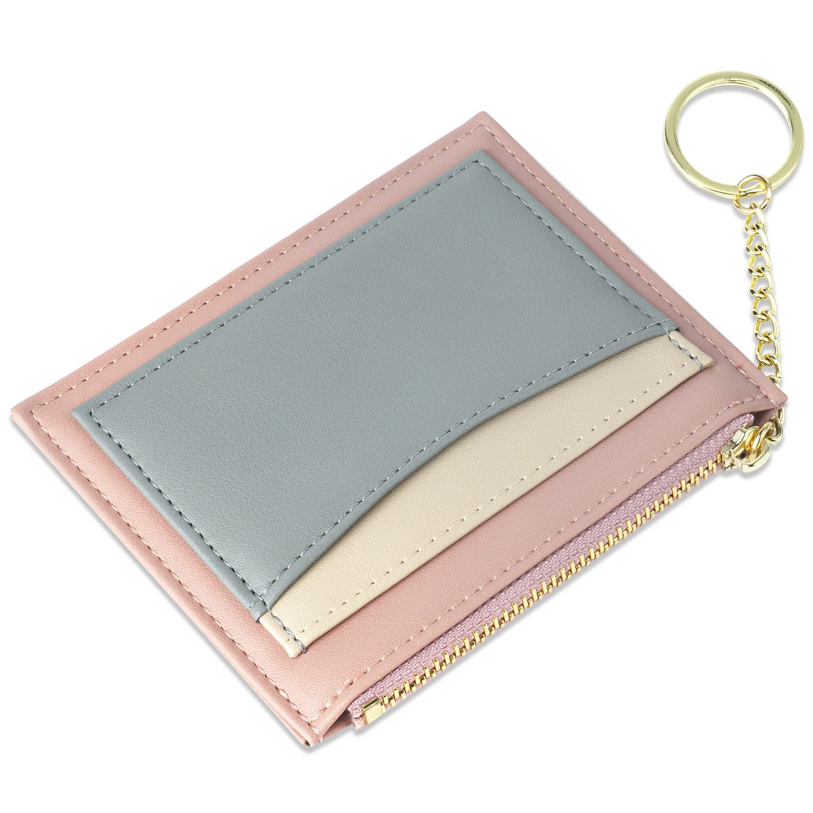 URAQT Slim Leather Credit Card Holder Wallet for Women - Minimalist Front Pocket Wallet with 5 Card Slots, Zipper Coin Purse & Keychain - RFID Blocking Card Protector | Perfect for Everyday Use, Travel & Gift Giving