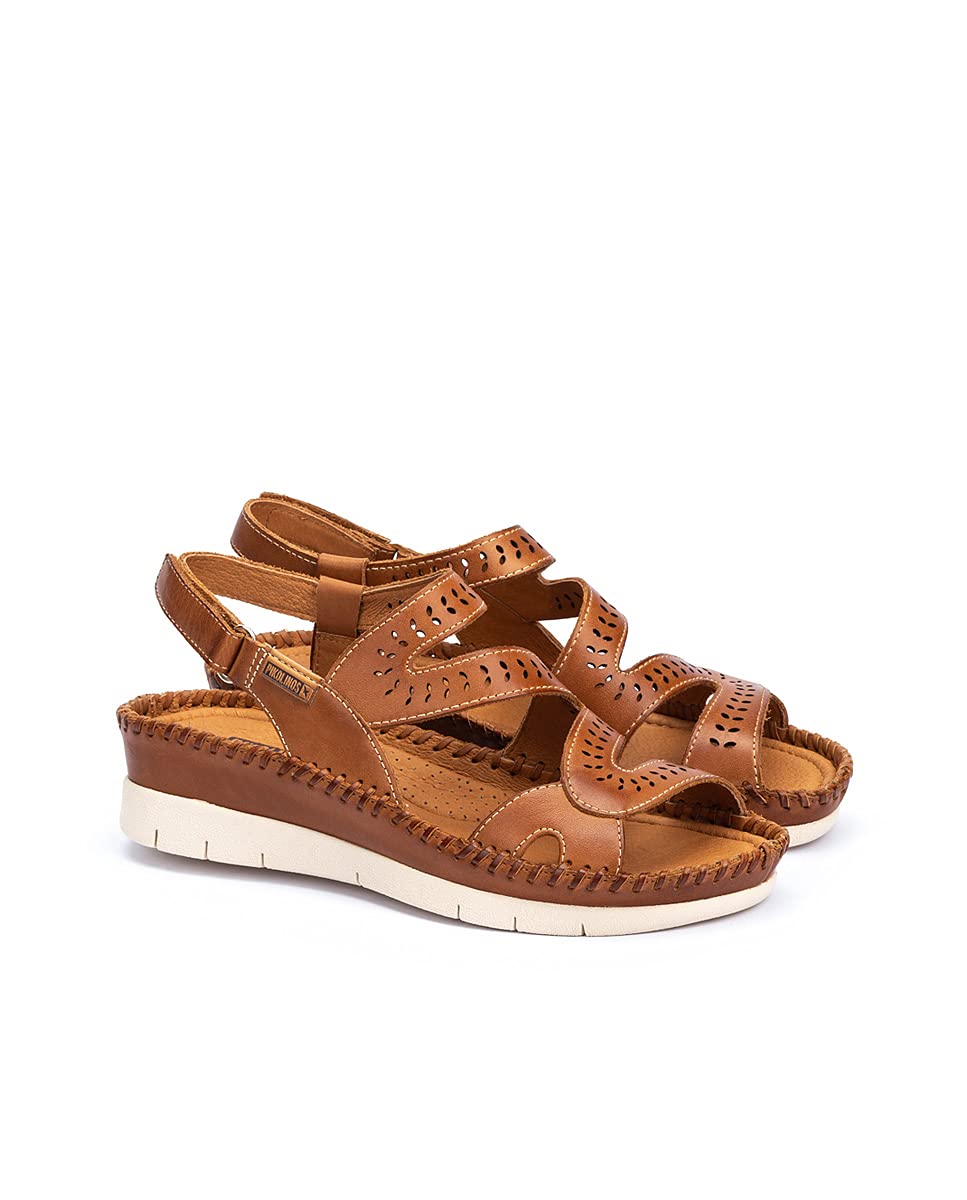 PIKOLINOS Women's Leather Wedge Sandals - Altea Style in Brandy | Comfortable & Stylish for Summer, Beach, and Casual Outings