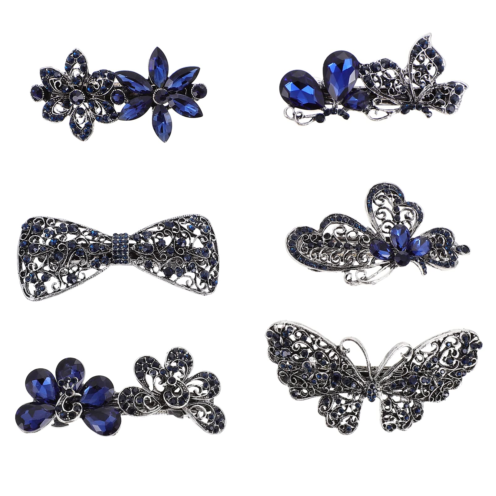 Beaupretty Crystal Rhinestones Hair Barrettes - 6pcs Vintage French Hair Clips with Butterfly Design for Women & Girls - Perfect for Bridal, Party, Prom, and Everyday Wear
