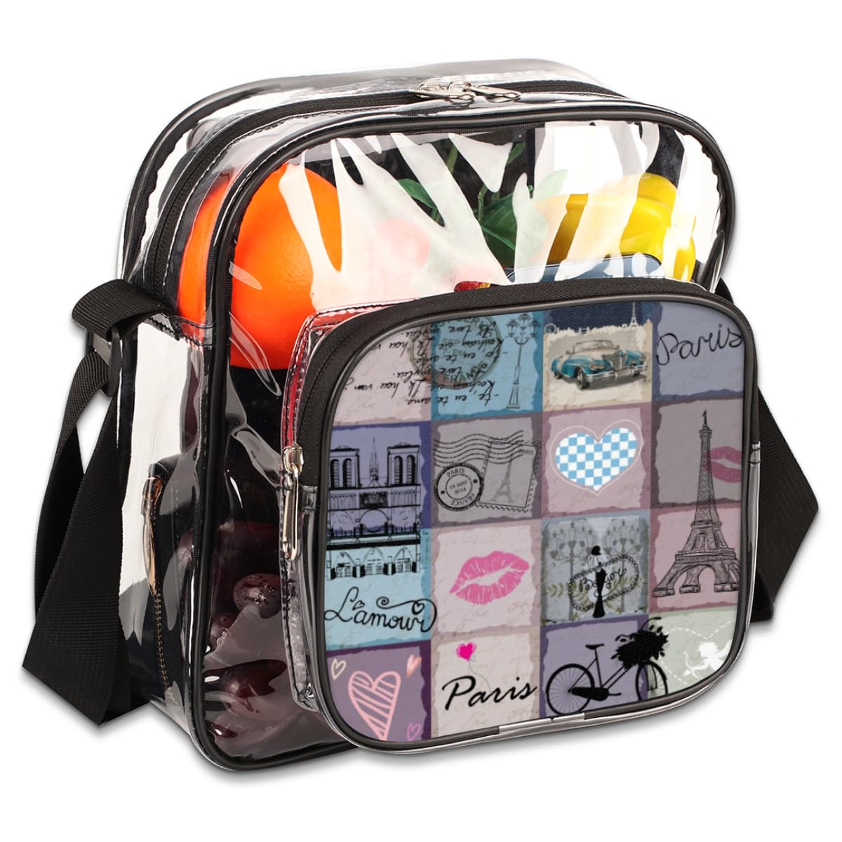 Mularoka Retro Color Clear Crossbody Purse Bag - Purple & Pink Transparent Stadium Approved Bag for Women & Men | Perfect for Festivals, Sports Events, Concerts & Travel