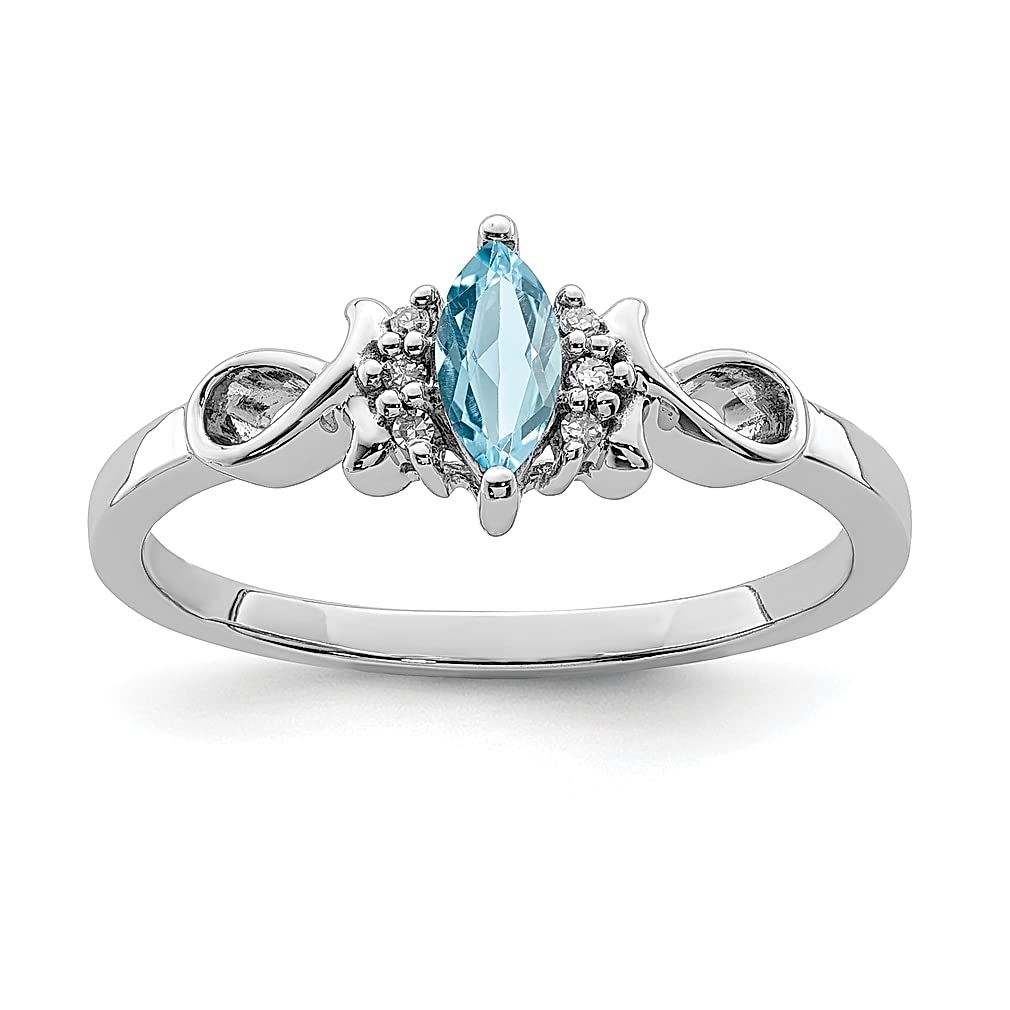 925 Sterling Silver Diamond & Sky Blue Topaz Band Ring for Women - Elegant Gemstone Fine Jewelry Gift for Her, Perfect for Anniversaries, Birthdays & Special Occasions