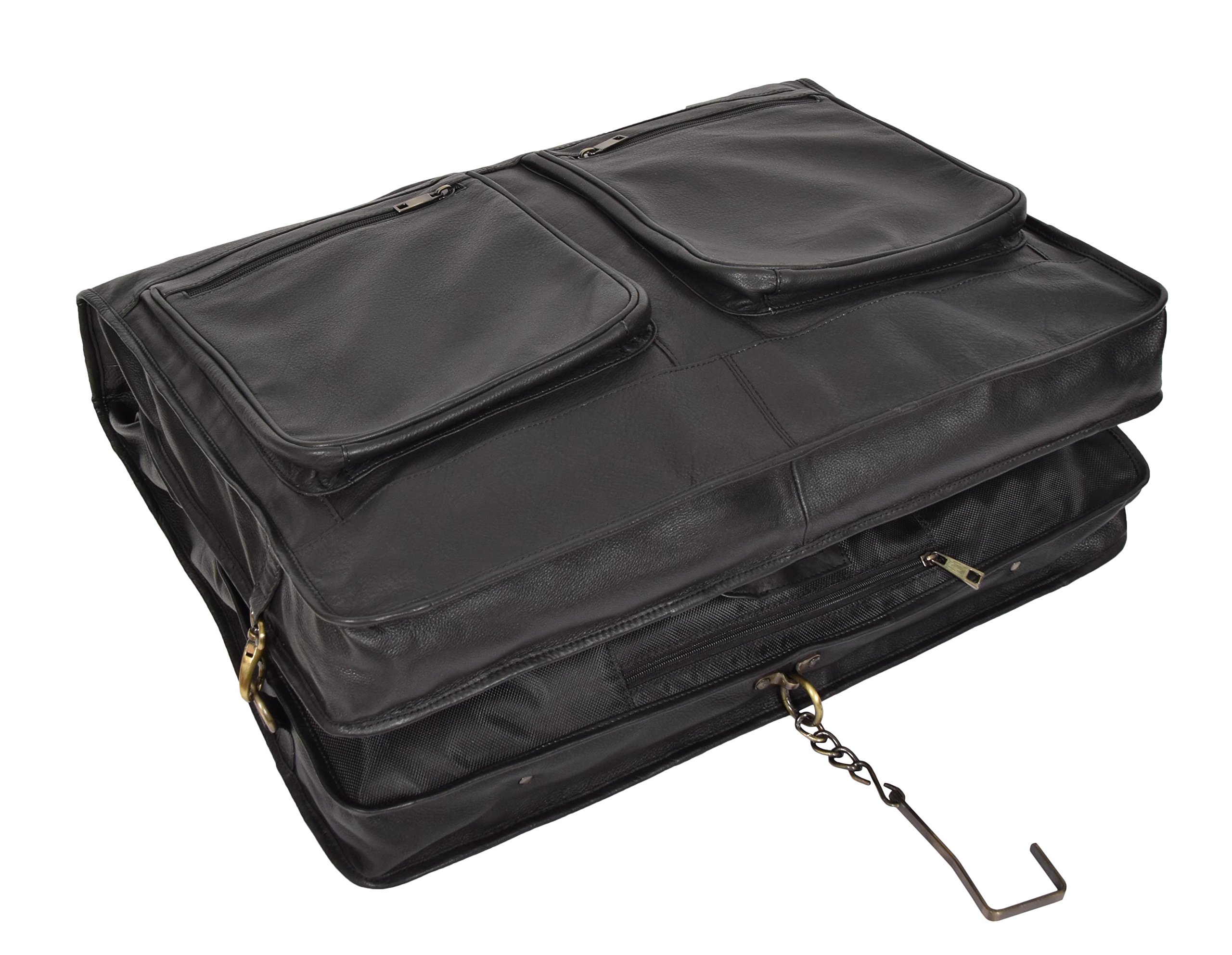 Canico Genuine Leather Garment Bag for Suits & Dresses - Travel & Weekend Clothing Carrier (Black) | Perfect for Business Trips, Weddings & Formal Events