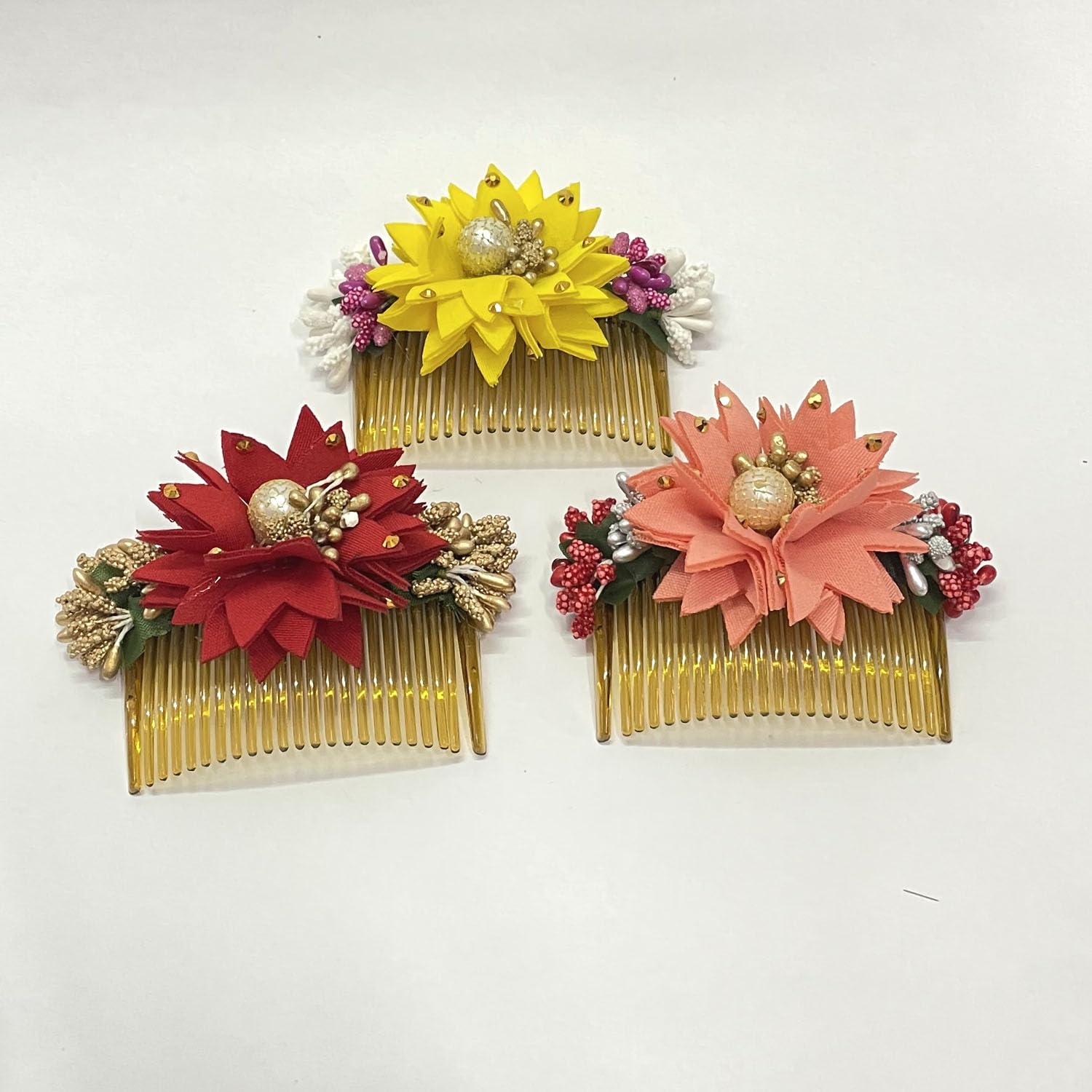 GuruEmbelish Bridal Side Flower Comb Hair Accessories - 3 Pack Wedding Hair Clips for Brides, Bridesmaids & Prom - Perfect for Updos, Buns & Half-Up Hairstyles