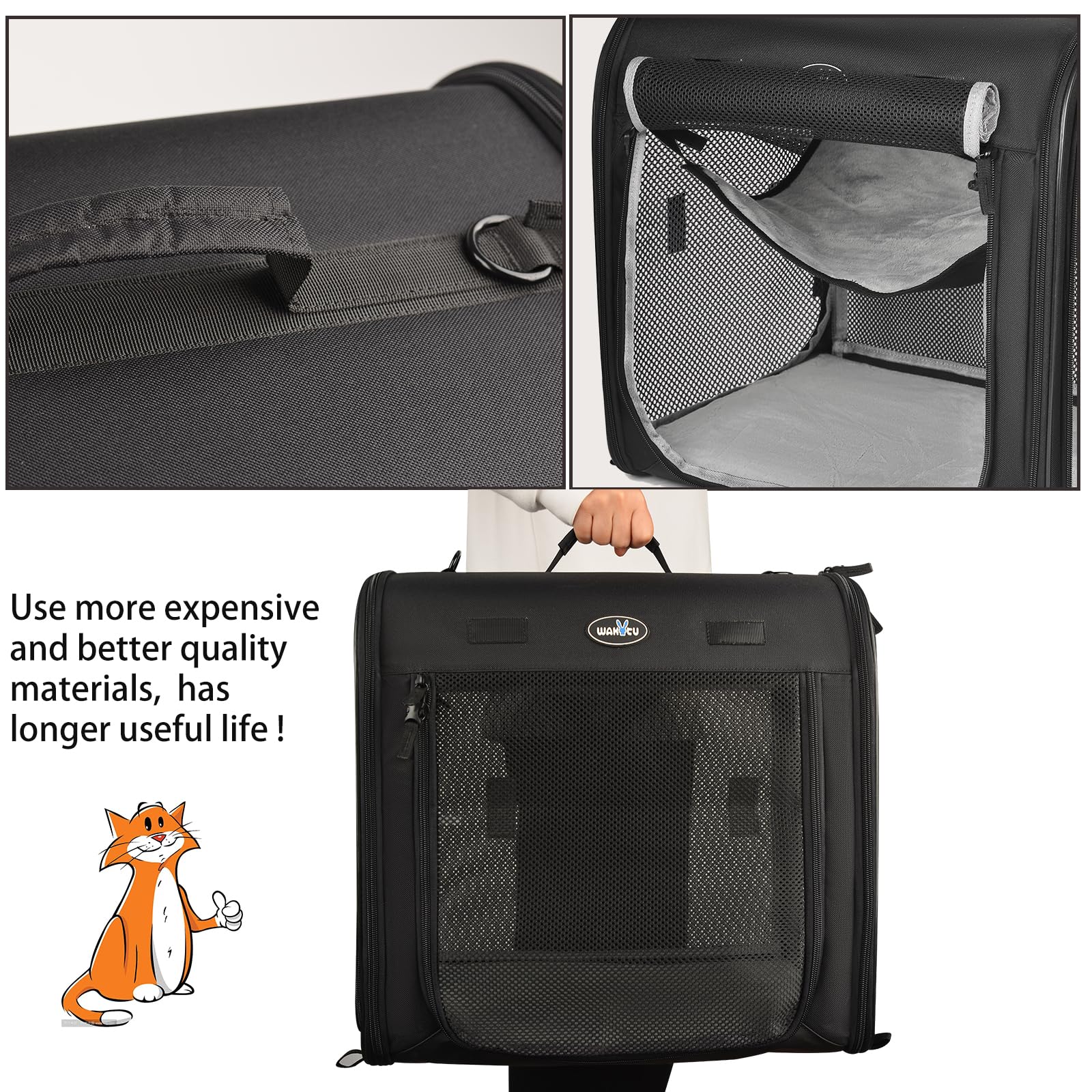 2-in-1 Portable Pet Carrier for Medium Dogs & Large Cats - Double Compartment Travel Crate with Carry Bag, Hammock, Mats & Bowls - Perfect for Camping, Hiking & Outdoor Adventures