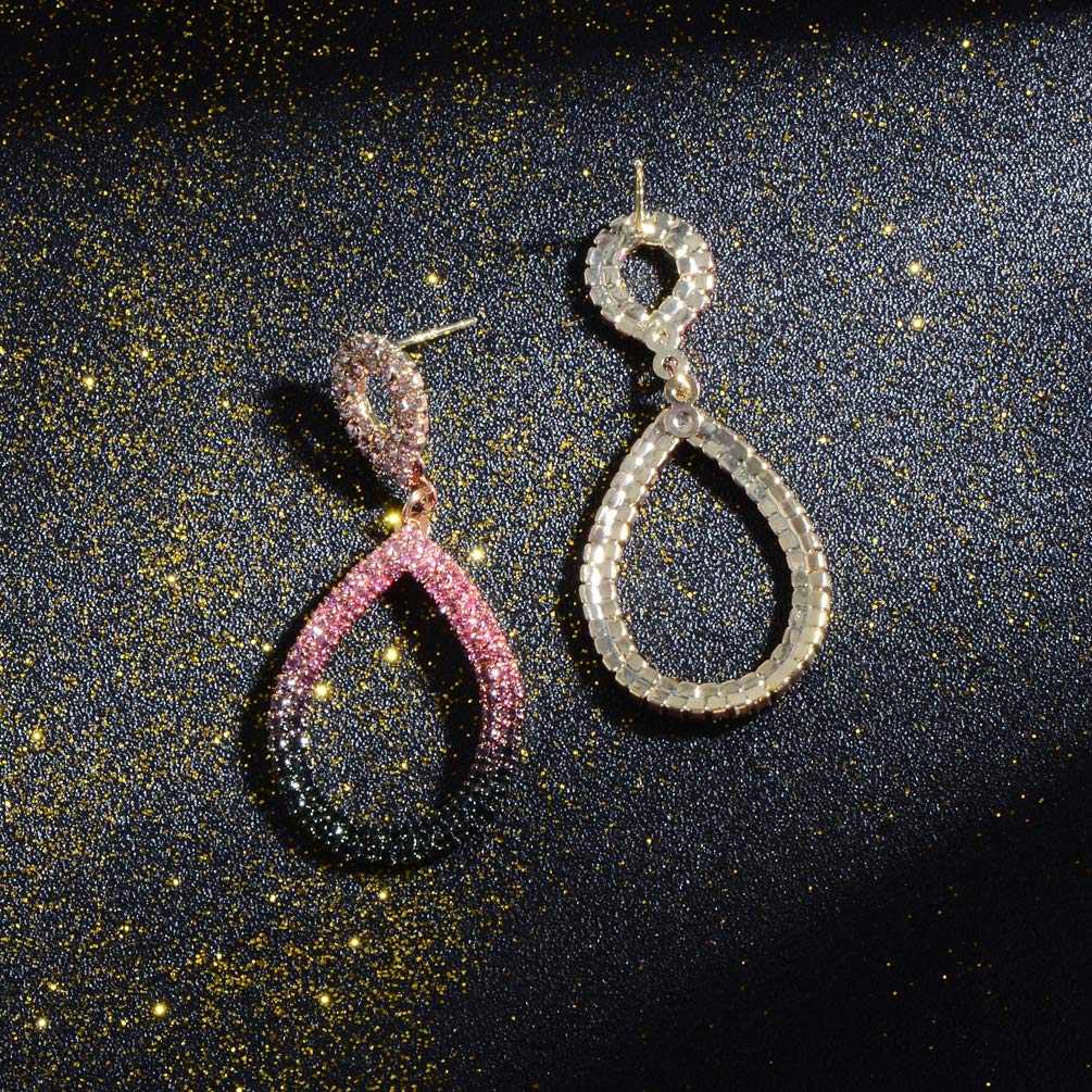 Sparkling Rhinestone Teardrop Dangle Earrings for Women - Sterling Silver Colorful CZ Crystal Bridal Hoop Drop Earrings | Perfect for Weddings, Parties & Summer Outfits