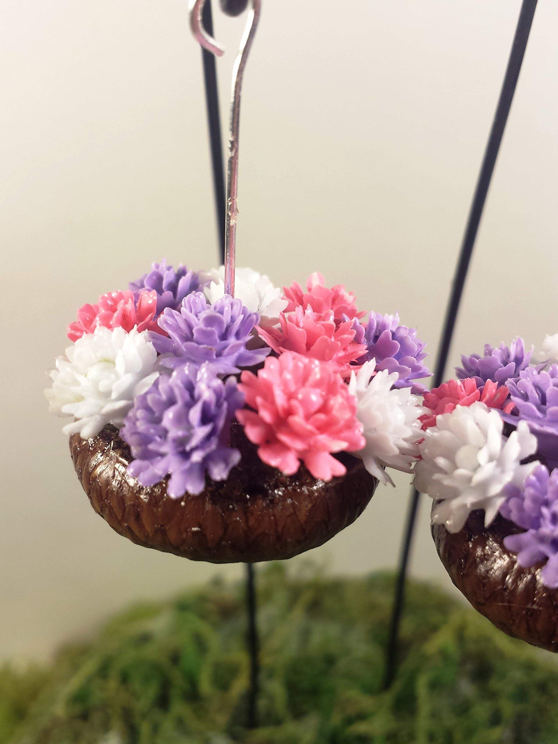 Mini Fairy Garden Acorn Planters with Pink, Purple & White Flowers - Set of 2 for Home Decor, Wedding Centerpieces & DIY Terrariums