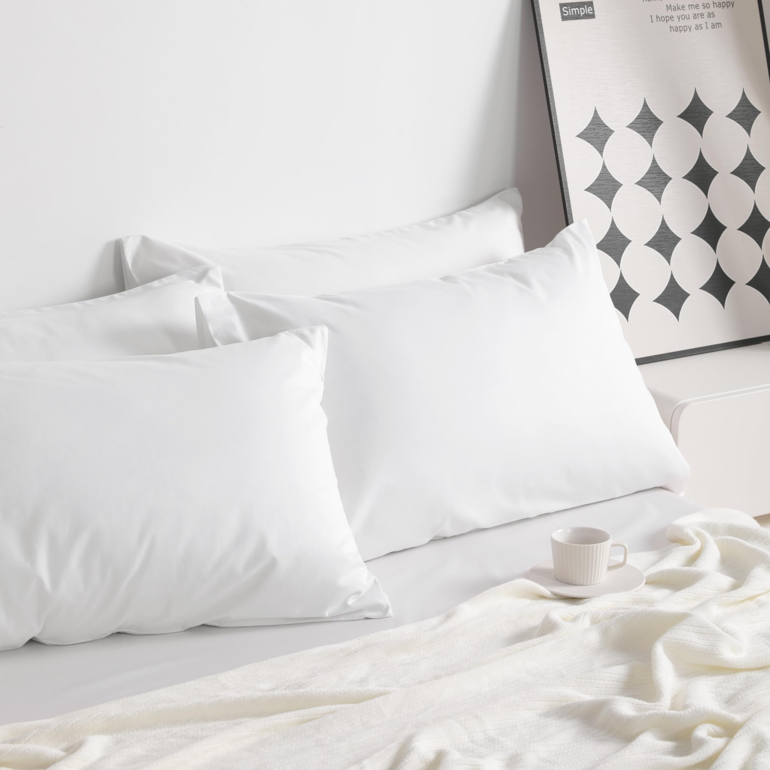 NTBAY Queen Size Cotton Pillowcases Set of 2 - 20x30 Inches, Envelope Closure, Breathable & Soft Bed Pillow Covers in Cream | Perfect for Home, Hotel, and Airbnb Comfort