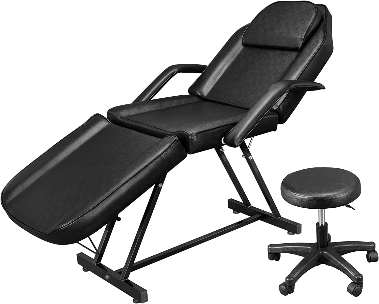 3-Section Adjustable Massage Table with 360° Rotating Stool - Professional Beauty Bed with Detachable Armrest & Headrest for Spa, Salon, and Home Massage Therapy | Perfect for Facial Treatments, Body Massage, and Relaxation Sessions