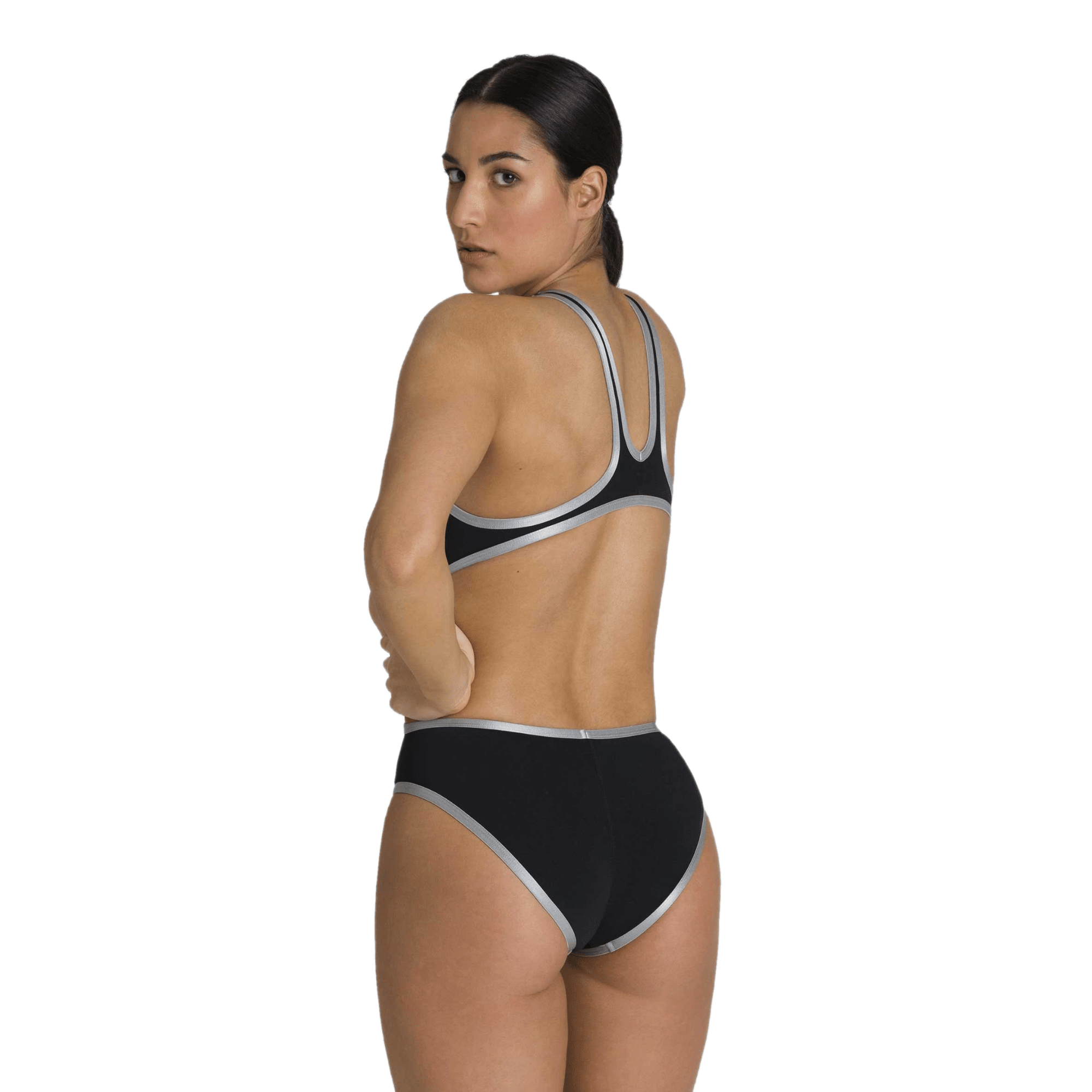 Arena ONE Big Logo One Piece Ladies Swimsuit - Black/Silver - Perfect for Beach, Pool & Summer Vacations