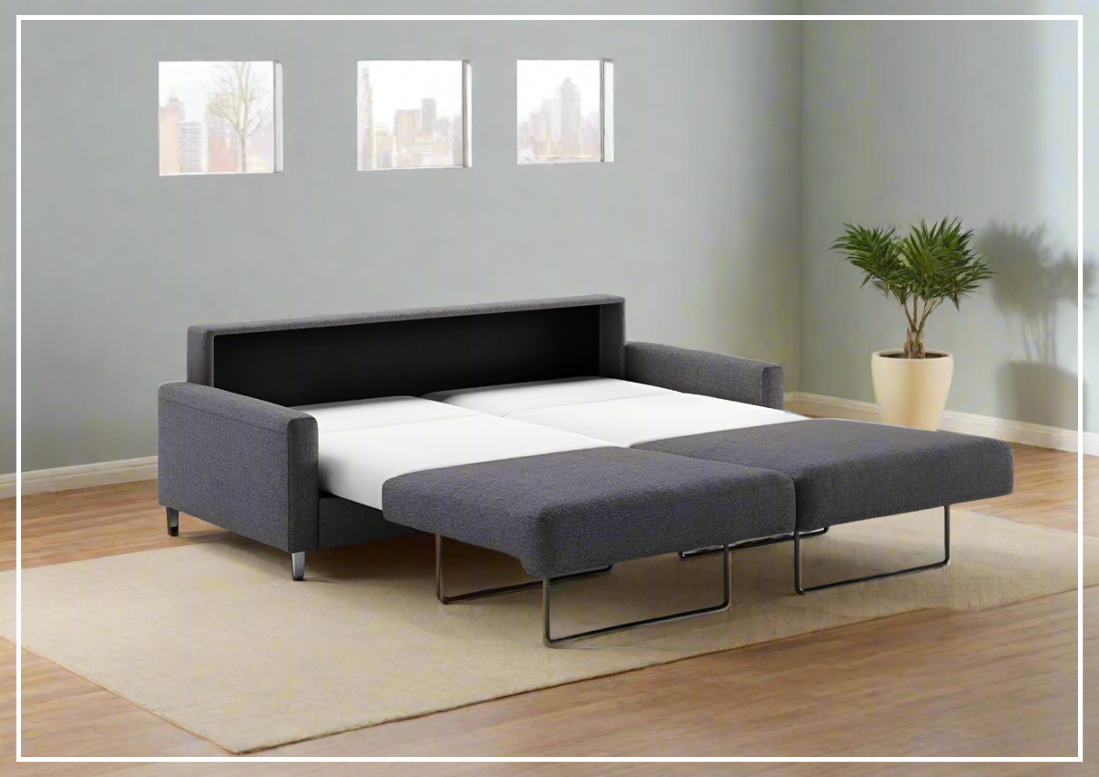 Luonto Nico Fabric King Sleeper Sofa with Nest Mechanism - Chrome or Wood Legs - Convertible Sofa Bed for Guest Room, Living Room, and Small Spaces