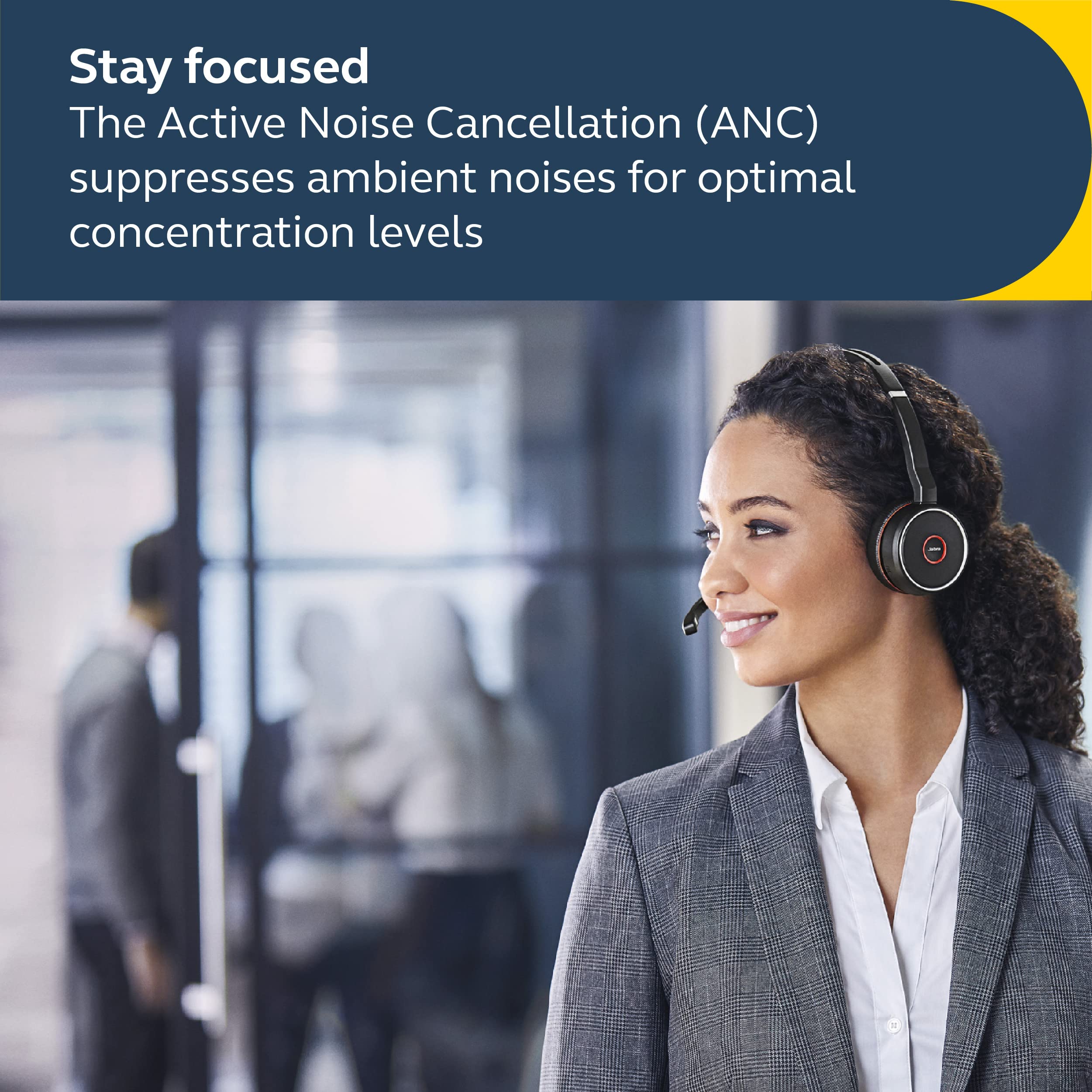 Jabra Evolve 75 SE UC Stereo Wireless Bluetooth Headset with Active Noise Cancelling Mic, 14-Hour Battery & Dual Connectivity - Compatible with Zoom/Teams/Webex (Renewed, Black) - Perfect for Remote Work & Online Meetings