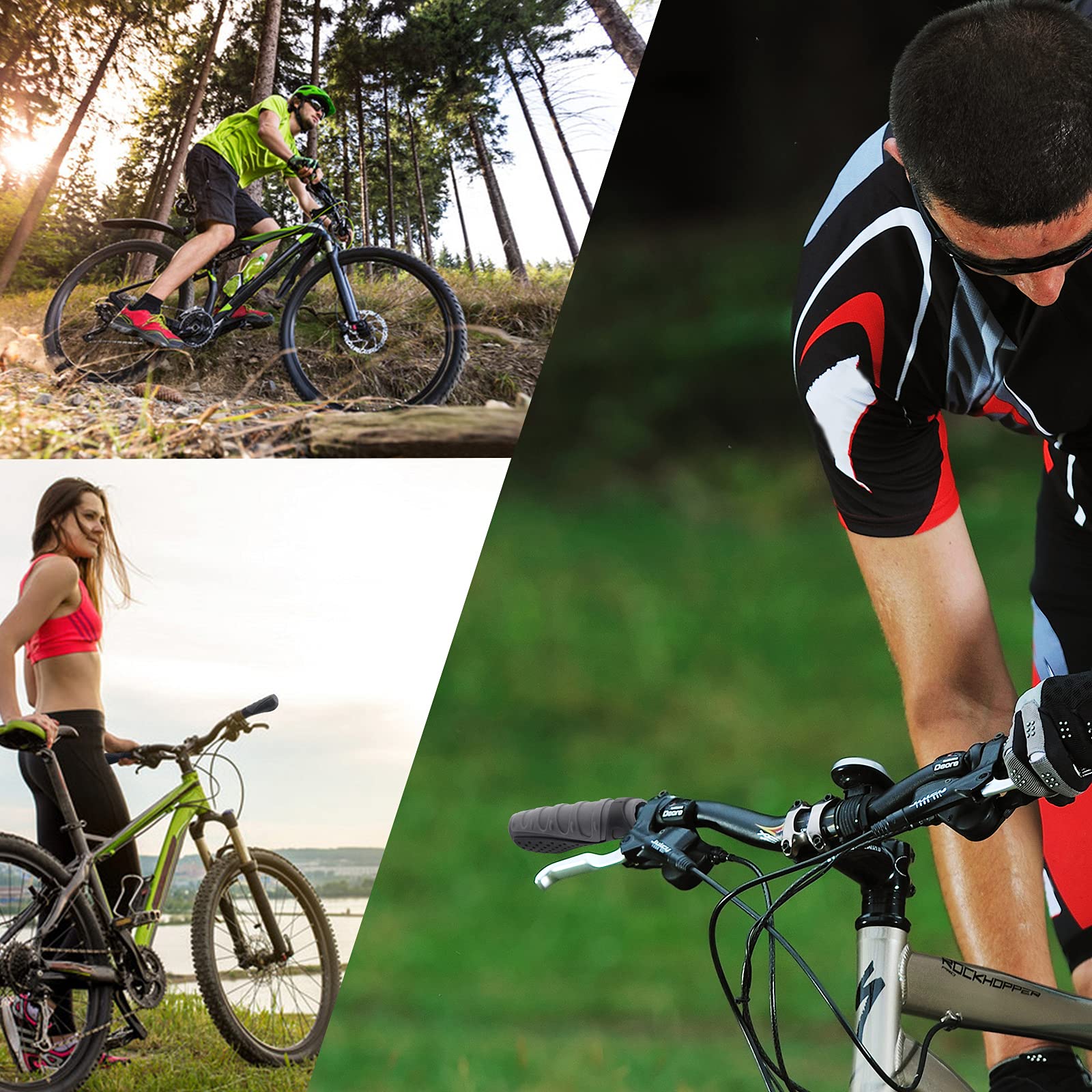 Non-Slip Bicycle Handlebar Grips - Shock Absorbing Bike Handles for Mountain/Road/Folding Bikes - Black & Grey - Perfect for Commuting, Trail Riding & Urban Cycling