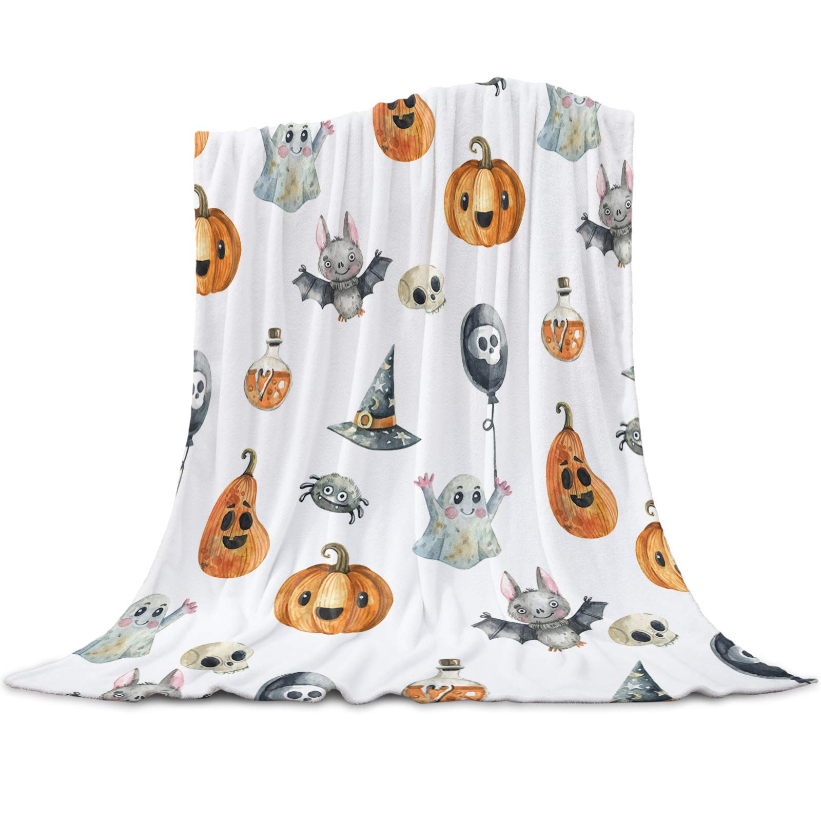 Ultra Soft Flannel Blanket - Halloween Ghost Pumpkin Lightweight Throw Blanket | Super Cozy Plush Blanket for Bed & Sofa (50x80 Inch) | Perfect for Fall Decor, Movie Nights & Gift Giving