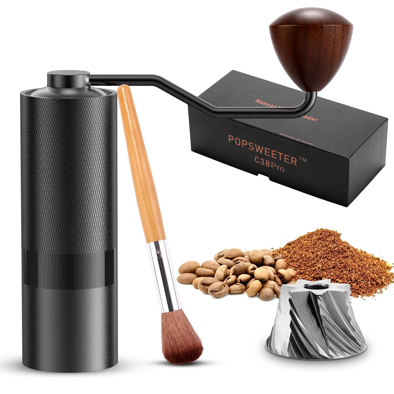 Premium Manual Coffee Grinder with 7-Cell Stainless Steel Burrs - Adjustable 72-Level Grind Settings - Durable Metal Body - Perfect for French Press, Espresso & Pour Over Brewing - Ideal Home & Travel Coffee Accessory - Black