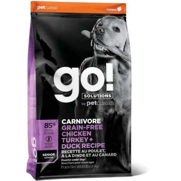 GO! Solutions Carnivore Grain-Free Senior Dry Dog Food with Chicken, Turkey & Duck - High Protein Recipe for Aging Dogs, Supports Joint Health & Digestion - Perfect for Senior Dogs with Sensitive Stomachs