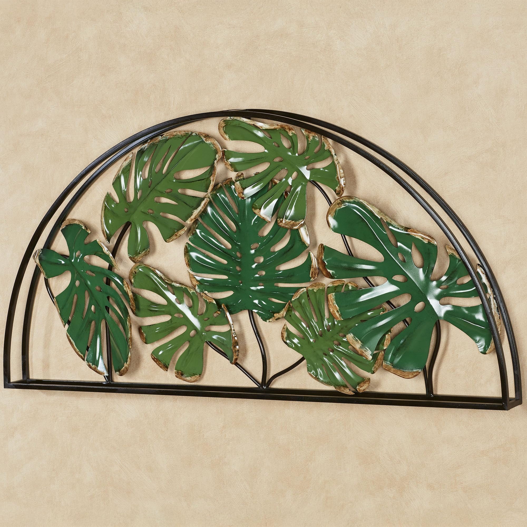 Touch of Class Tropic Monstera Leaves Arched Wall Art - Metal Wall Decor in Black, Bronze & Green - Tropical Home Decor for Bedroom, Bathroom, Dining Room, Living Room & Office - Openwork 3D Design - Perfect for Boho, Coastal & Modern Interior Styles