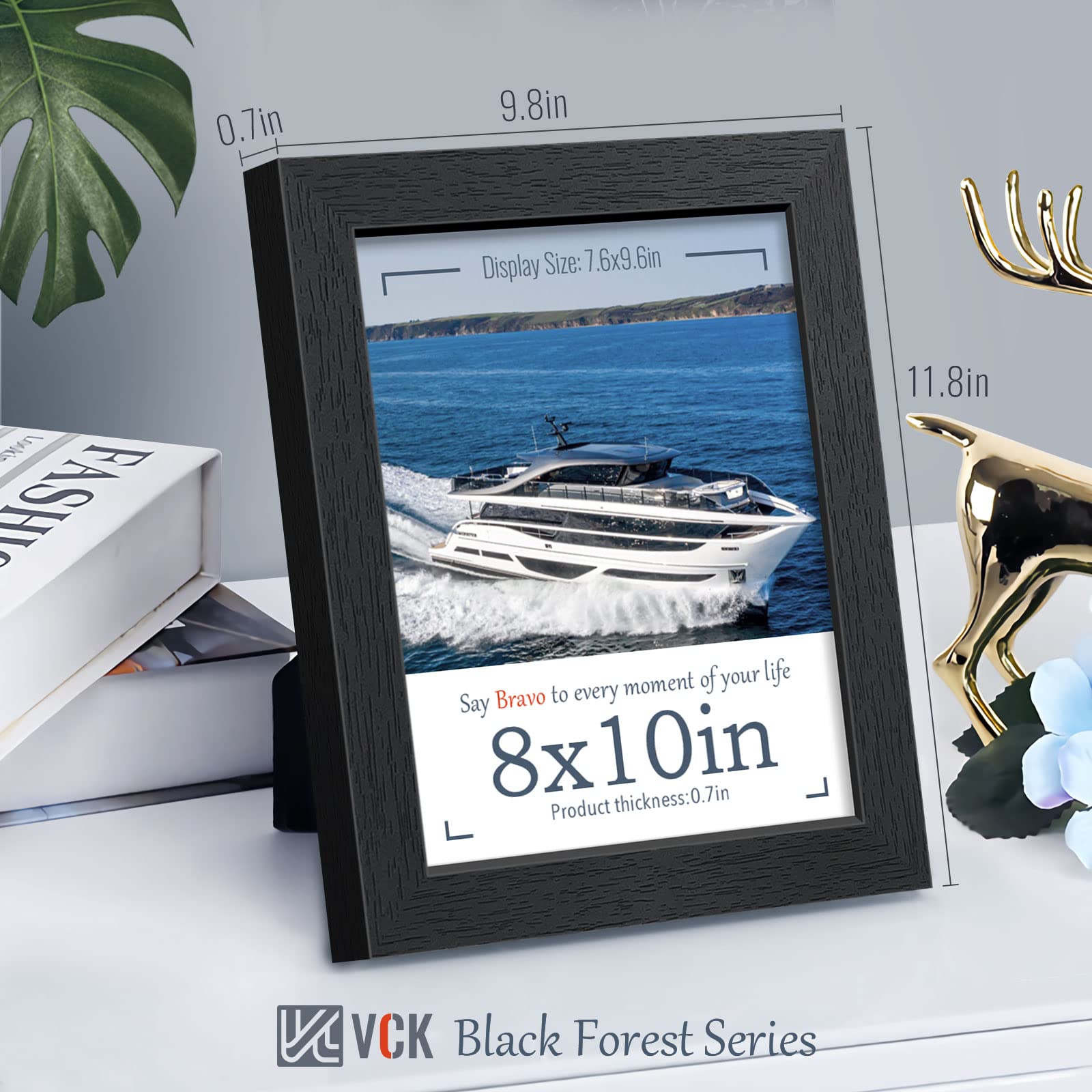 VCK 8x10 Inch Solid Wood Picture Frame Set of 5 - Premium Black Textured Photo Frames for Wall Display - Perfect for Home Decor, Office, Gallery & Gift Giving