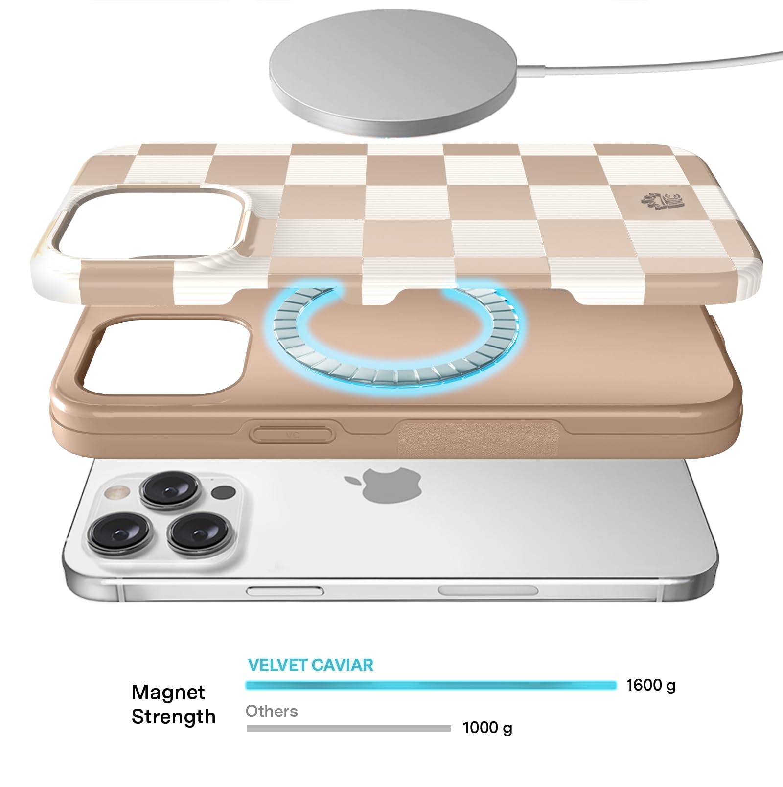 VELVET CAVIAR Checkered iPhone 15 Pro Max Case for Women - MagSafe Compatible Protective Cover - 10ft Military-Grade Drop Protection - Cute Girly Nude Neutral Aesthetic Designer Phone Case - Perfect for Everyday Use, Work, Travel & Fashion Accessory