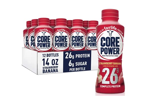 Fairlife Core Power High Protein Milk Shake - 26g Protein, 14oz (Pack of 12), Strawberry Banana Flavor - Post-Workout Recovery & Healthy Breakfast Drink
