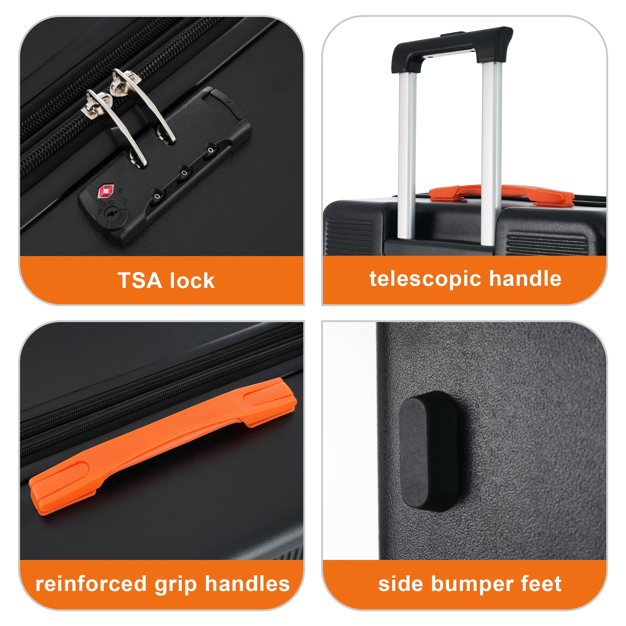 Merax 3-Piece Lightweight Hardside Expandable Spinner Luggage Set with TSA Lock - Black | Perfect for International Travel, Business Trips & Family Vacations