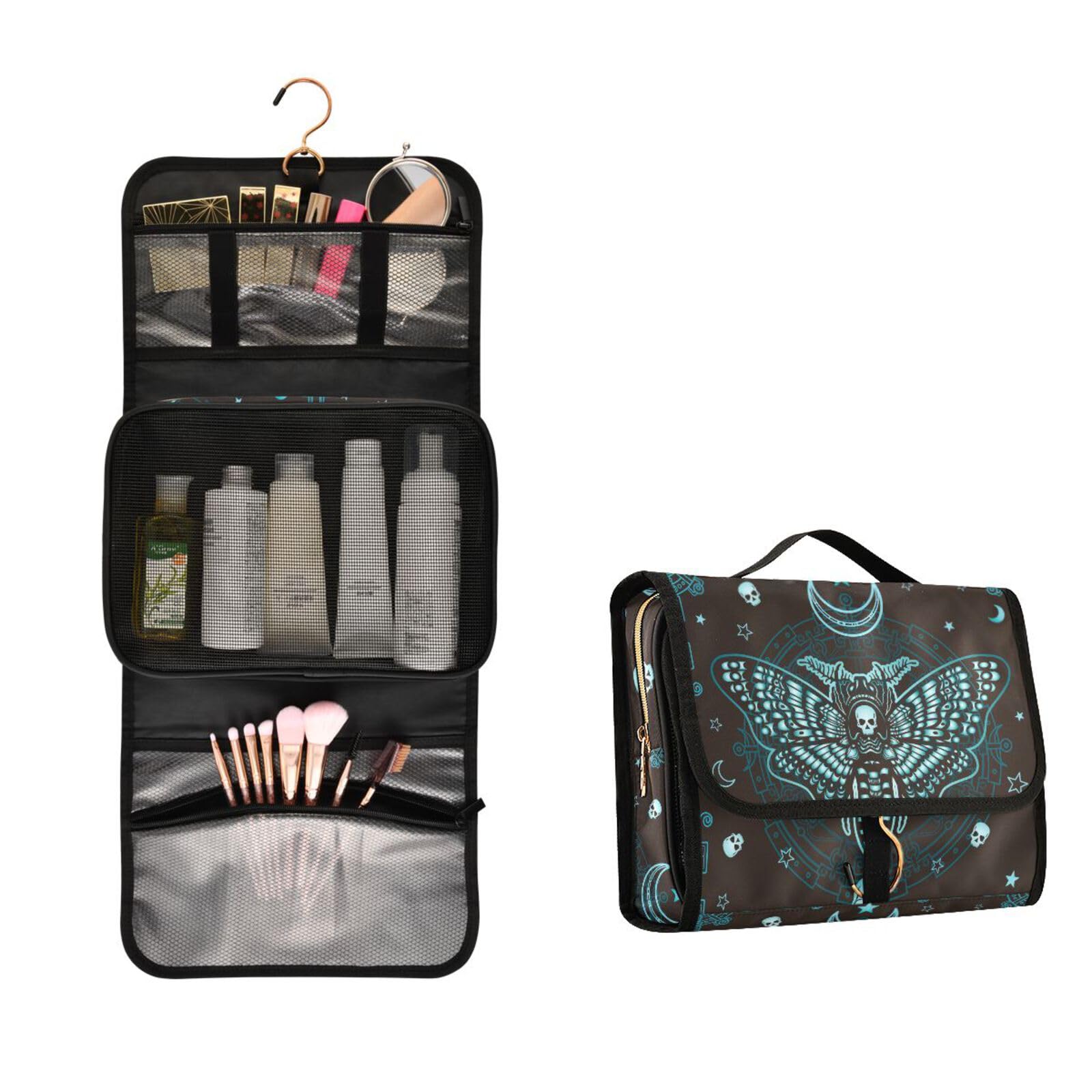 Butterfly Skull Mystical Hanging Toiletry Bag Set - 3 PCS Clear Travel Makeup Organizer for Women, Portable Cosmetic Storage Bag for Bathroom, Gym, Camping & Vacation Essentials
