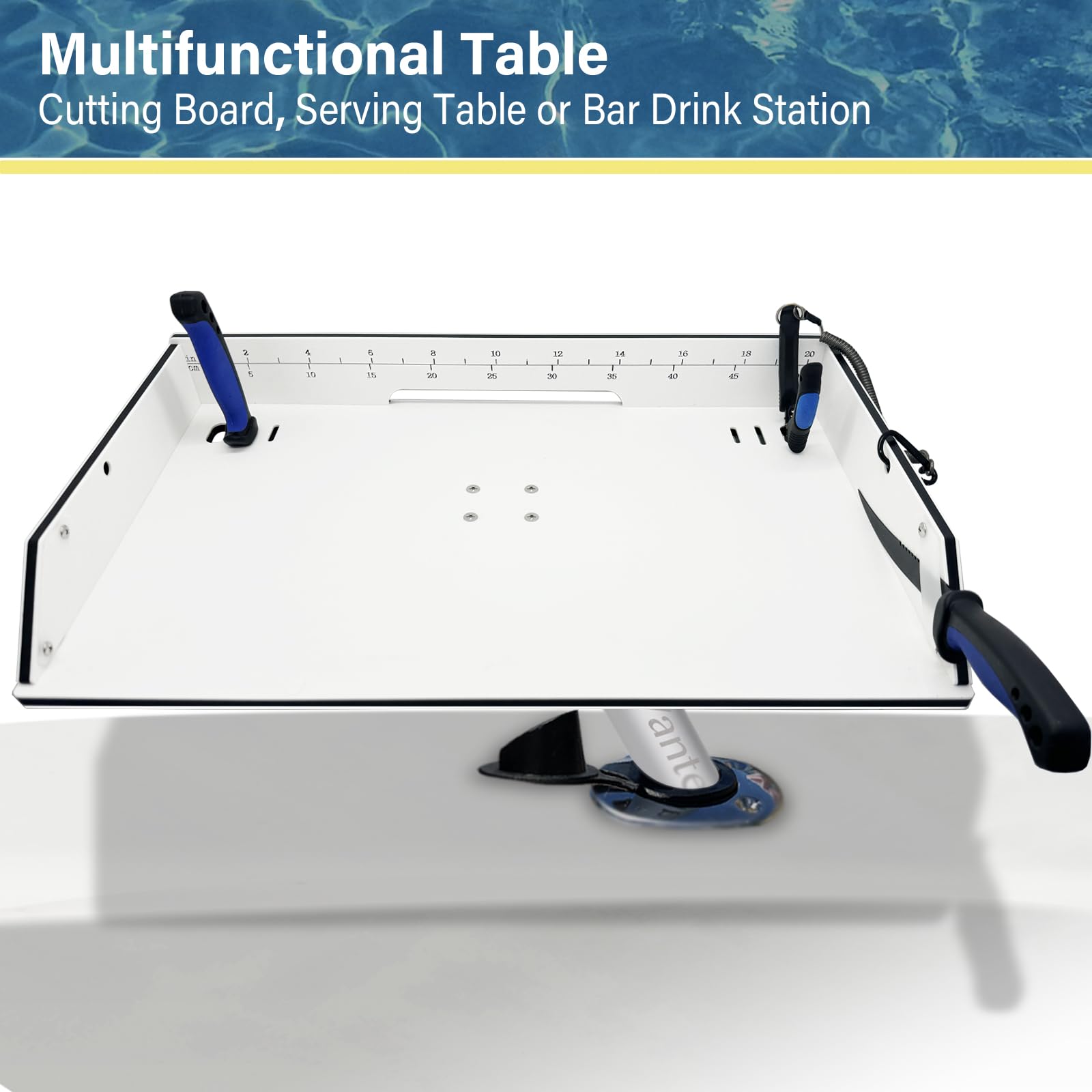 Boat Cutting Board with Fish Ruler & Rod Holder - Marine Accessories for Fishing & Grilling