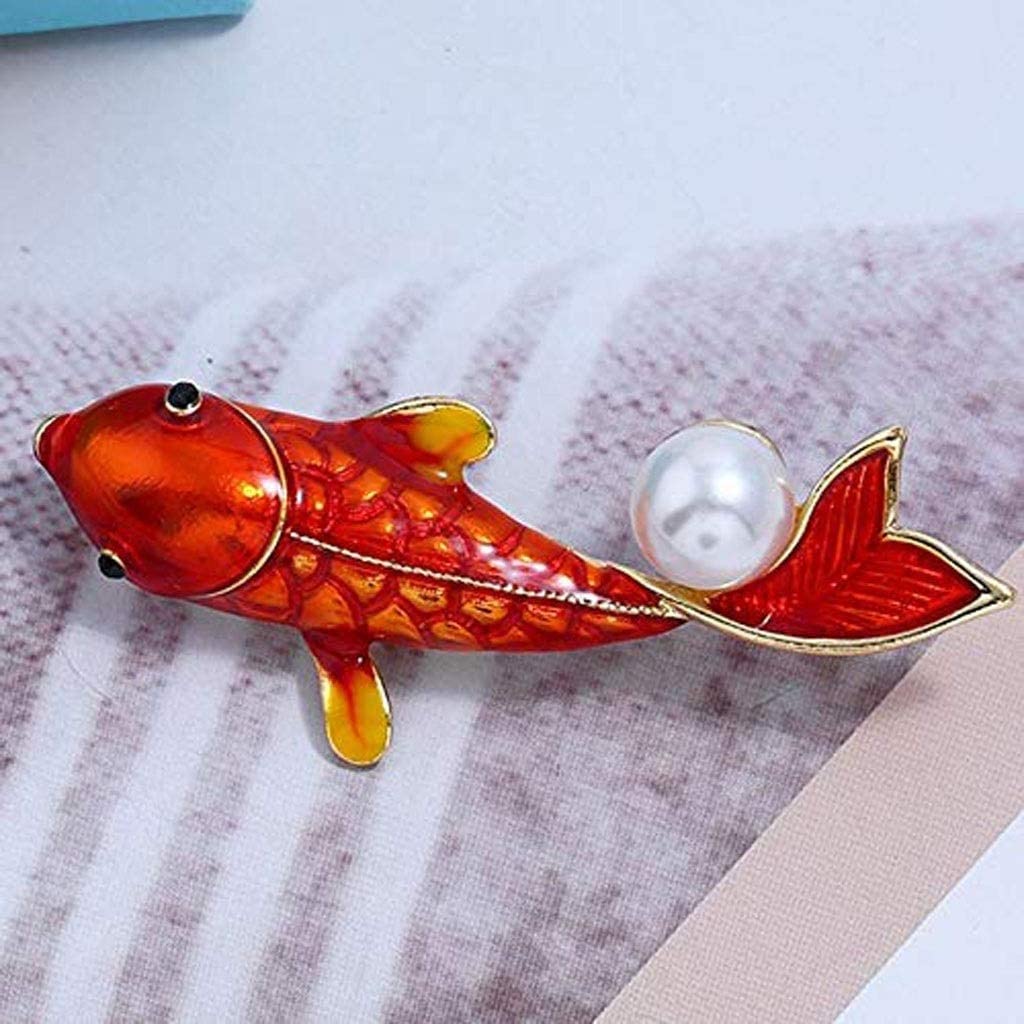 Elegant Faux Pearl Fish Brooch Pin for Women & Girls - Vintage Lapel Pin Jewelry Gift for Birthday, Wedding, Party & Office Wear