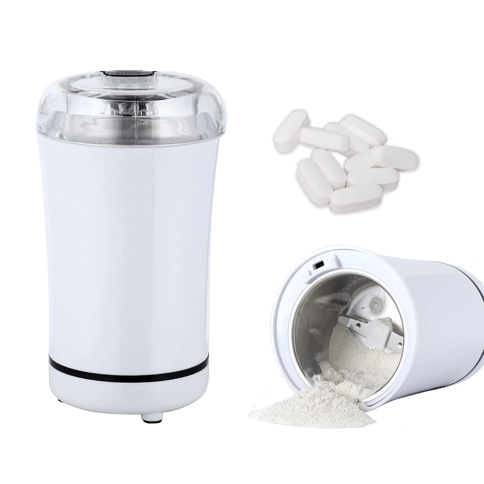 Electric Multifunctional Grinder - Pill Crusher & Coffee Bean Grinder for Fine Powder | Perfect for Elders, Pets & Small Doses | Compact White Design for Home & Travel Use
