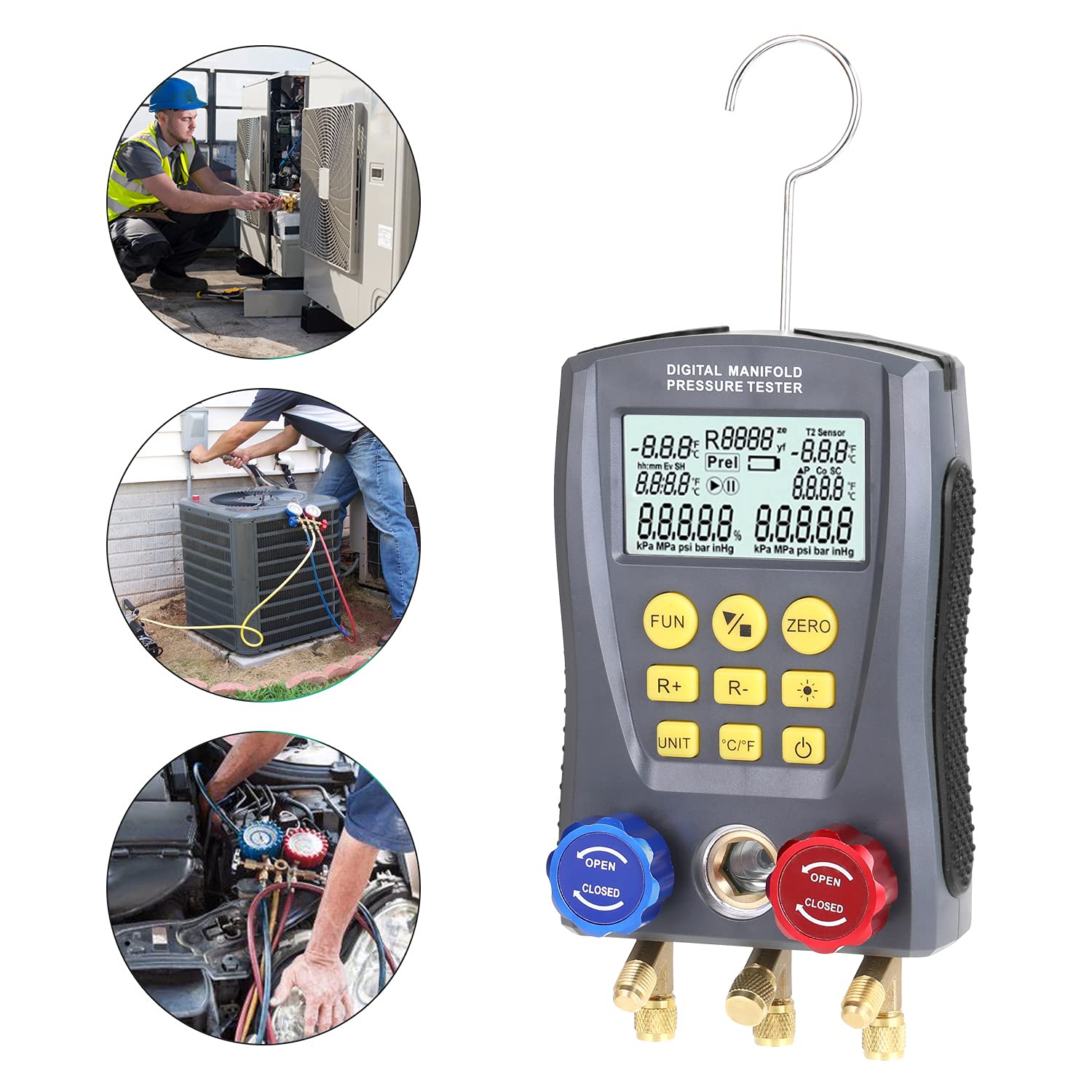 Professional HVAC Refrigeration Digital Vacuum Pressure Manifold Gauge Tester Kit - Accurate AC System Diagnostic Tool for Automotive & Home Air Conditioning Repair