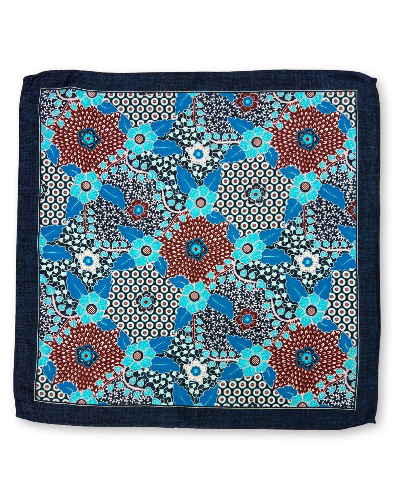 DÉCLIC Vercana Floral Hanky Scarf - Navy Blue Floral Print Handkerchief for Women | Perfect for Weddings, Vintage Outfits & Everyday Elegant Accessories